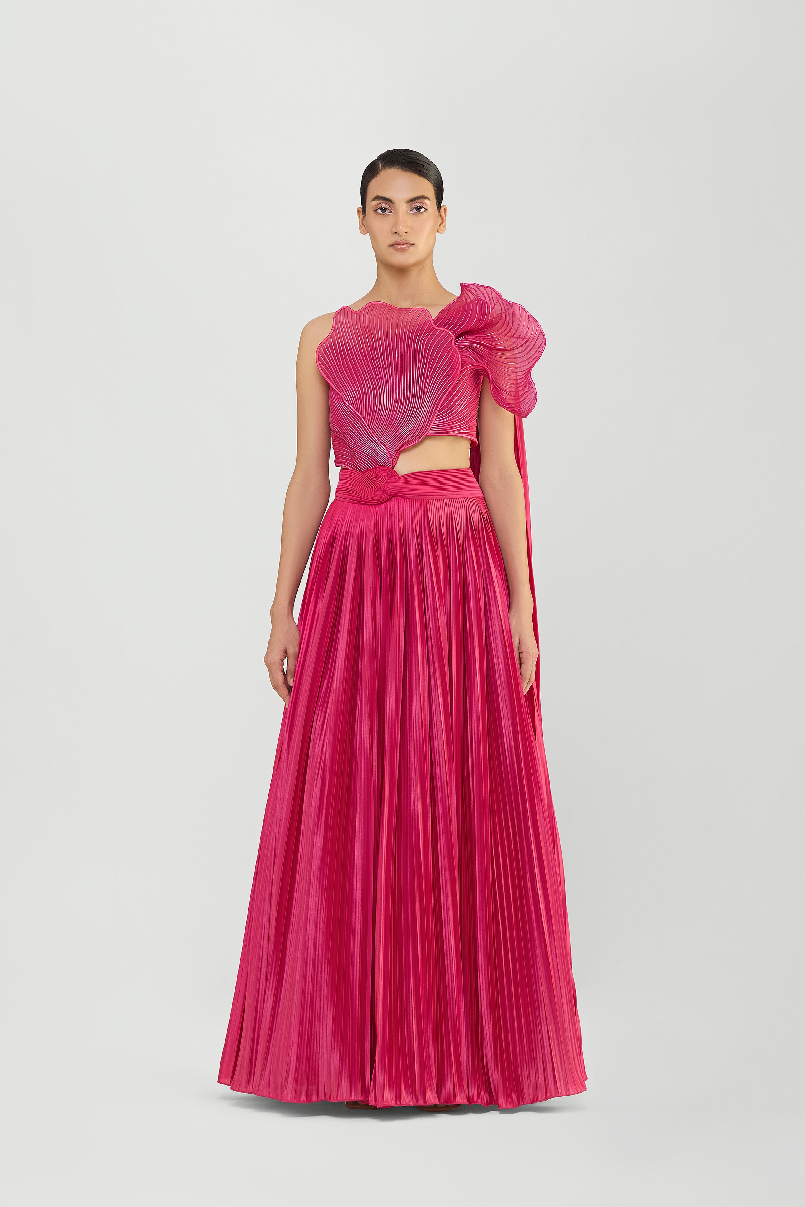 Corded Coral Top And Plisse Skirt