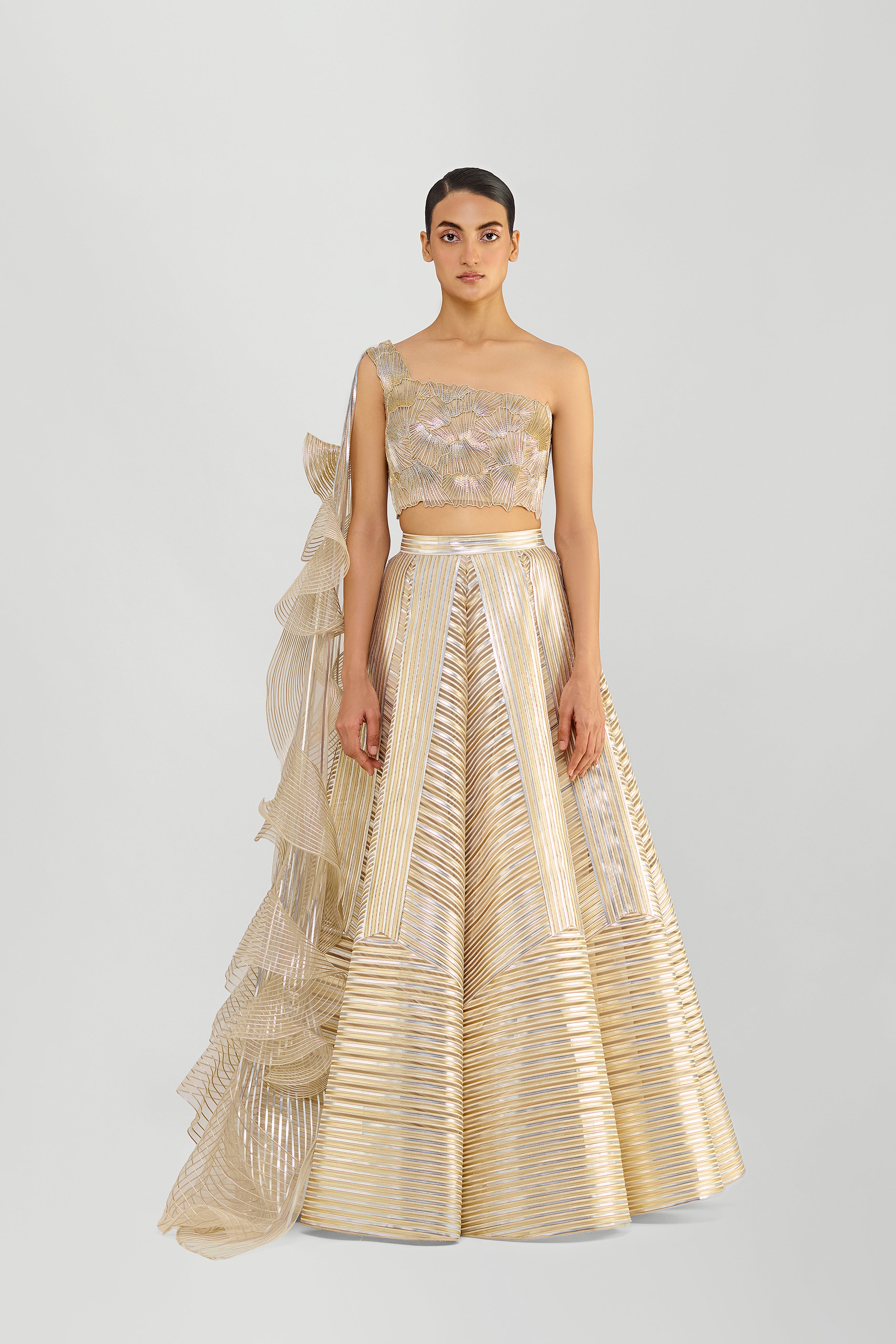 Corded Top And Metallic Skirt