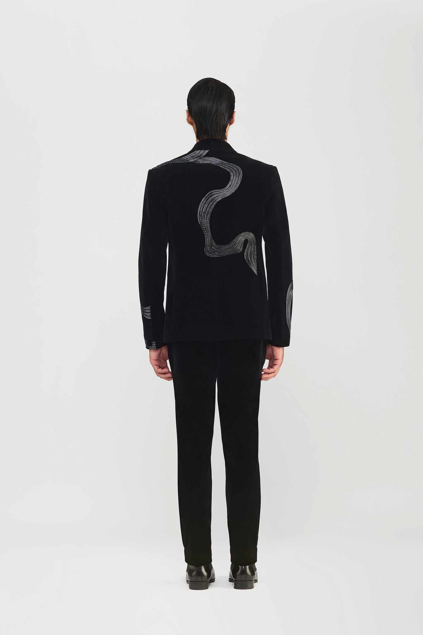 Corded Tuxedo Set With Glass Beads In Velvette