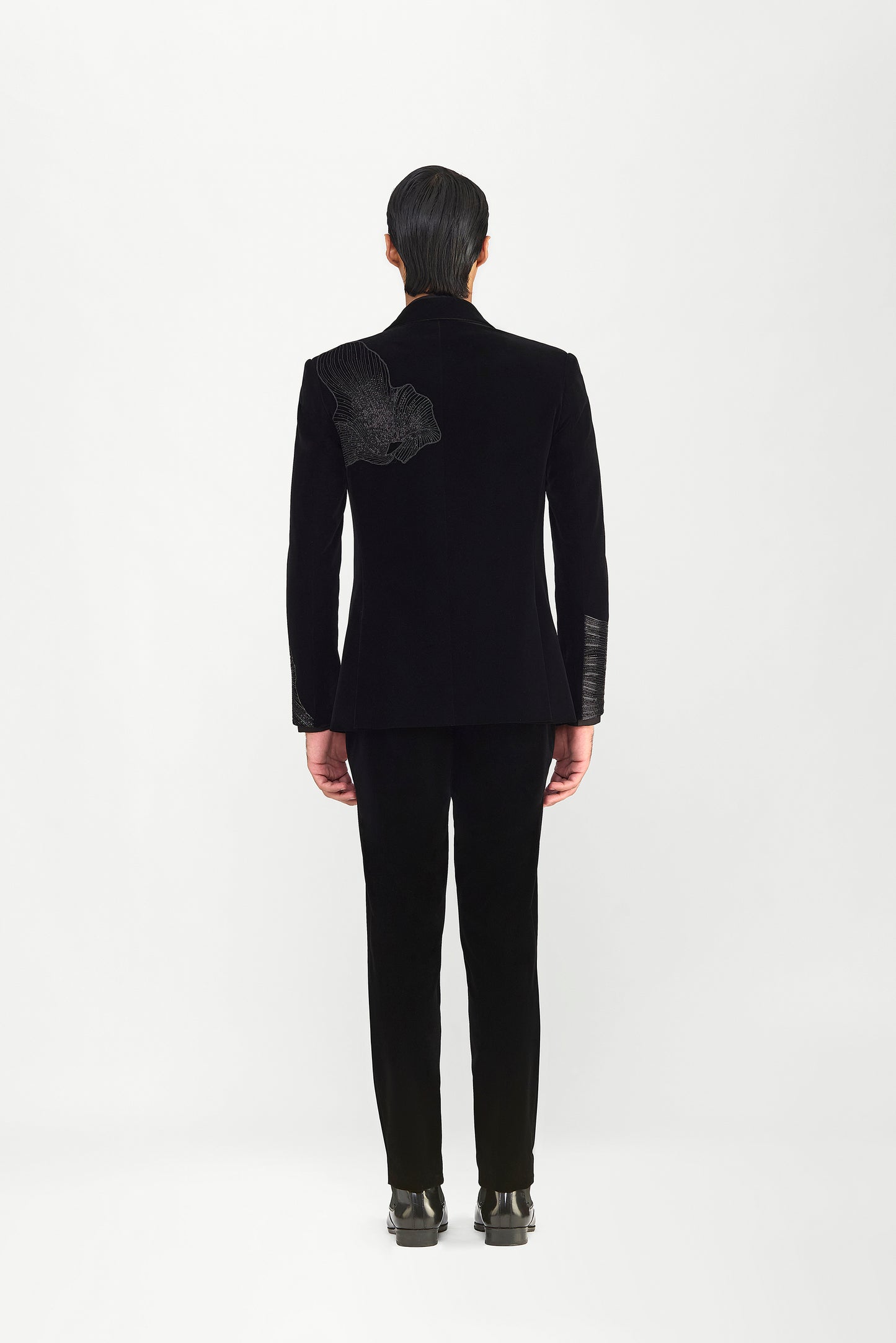 Corded Coral Tuxedo Set With Glass Beads In Velvette