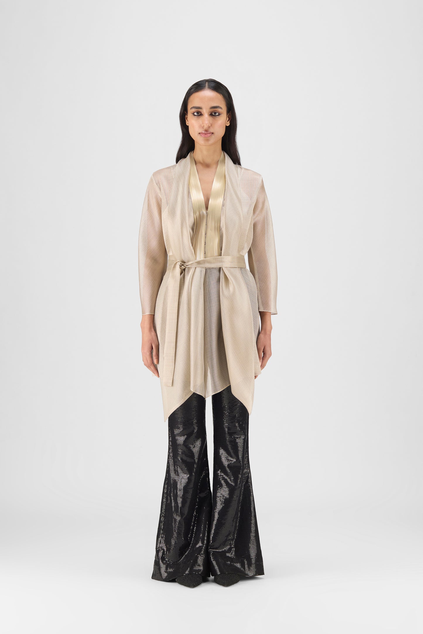 METALLIC DRAPED SHIRT