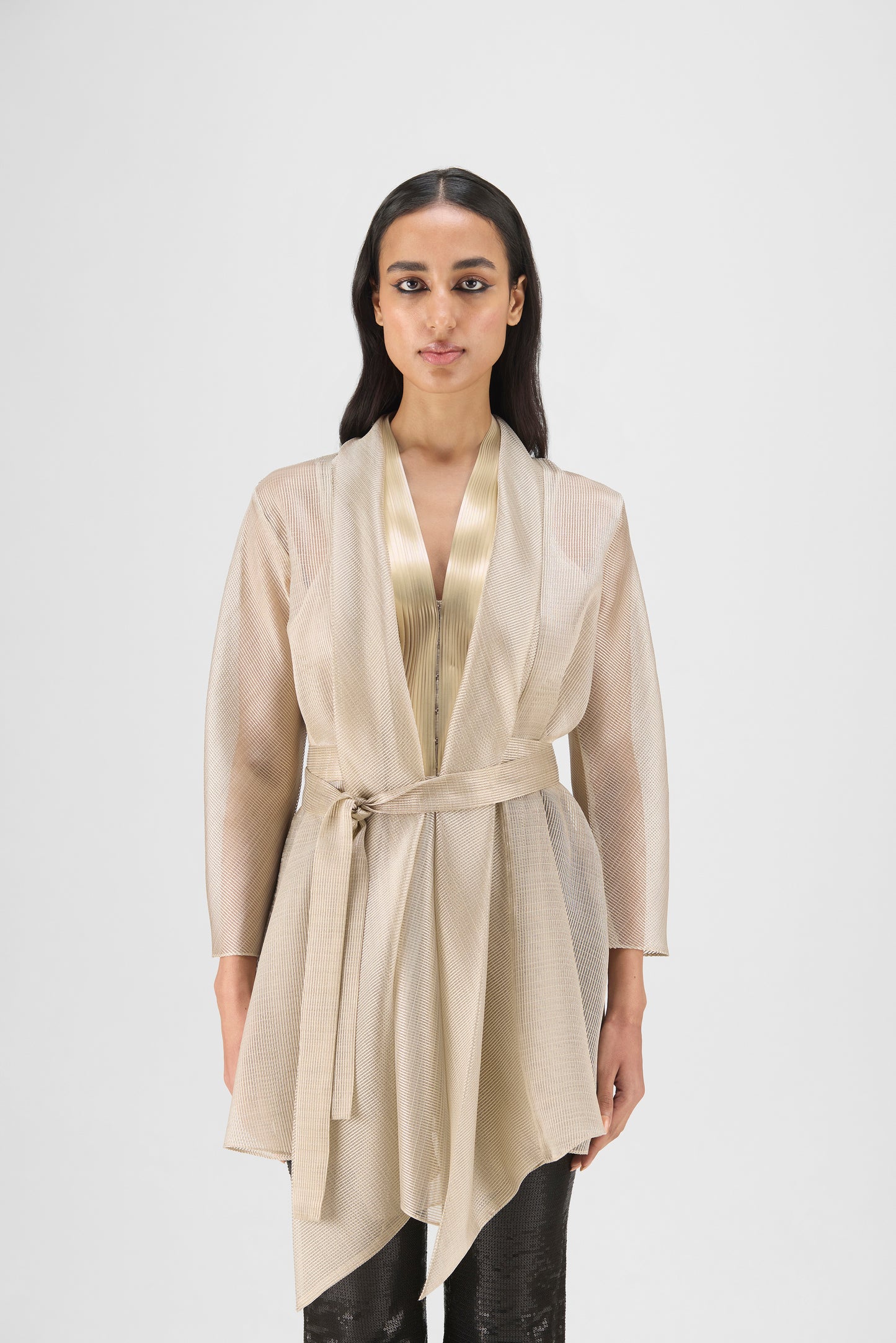METALLIC DRAPED SHIRT