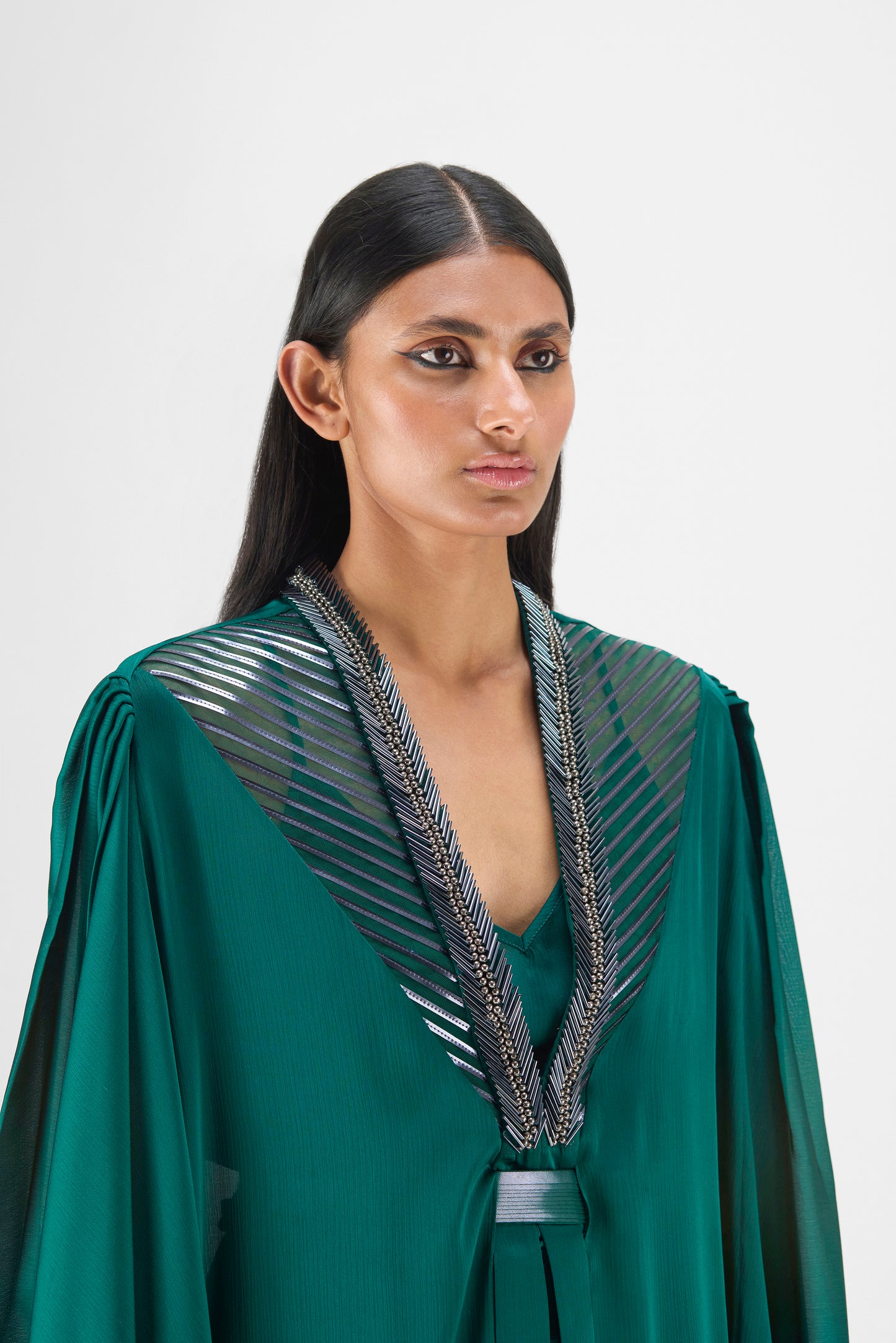 Metallic Structured Cape With Beads