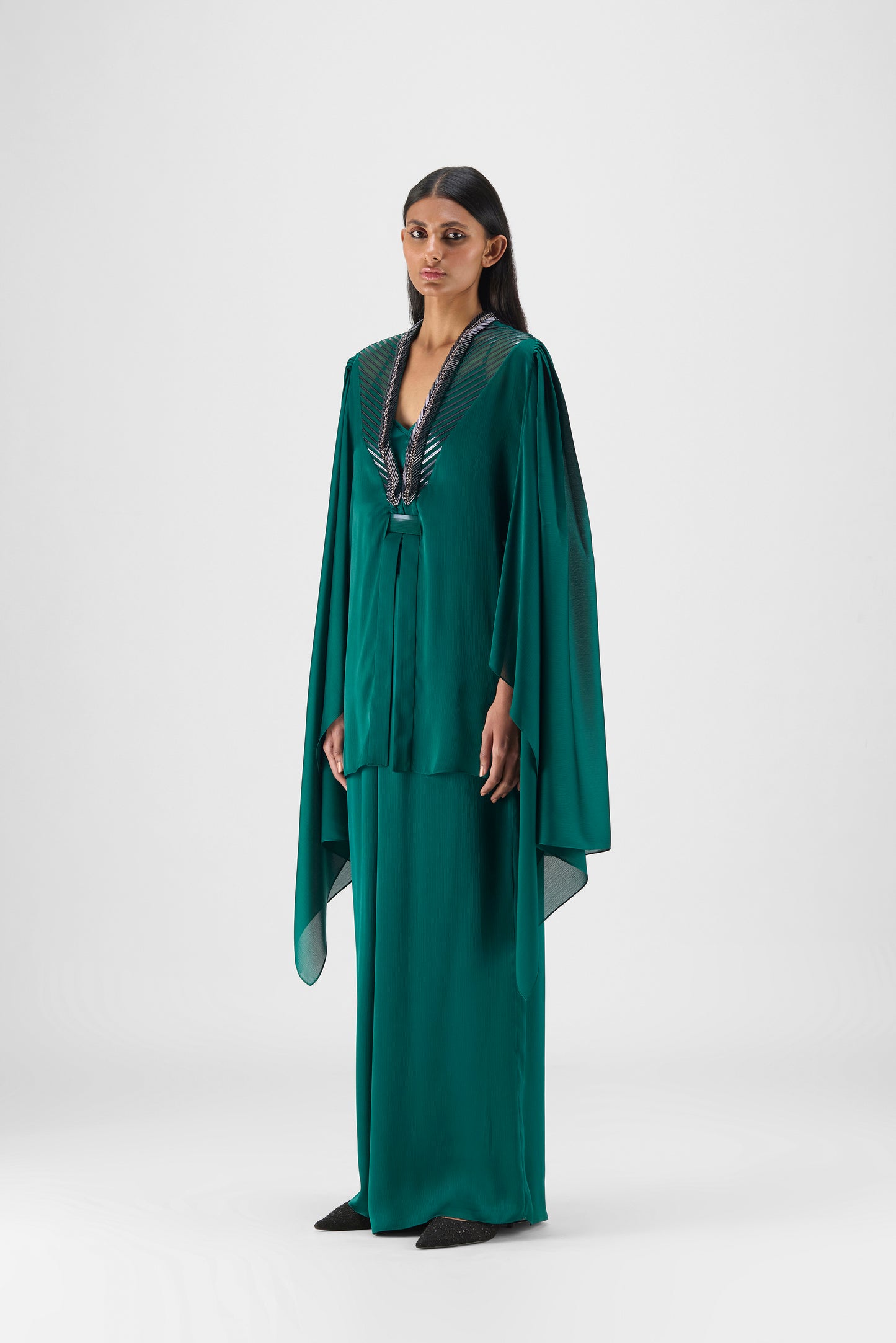 Metallic Structured Cape With Beads