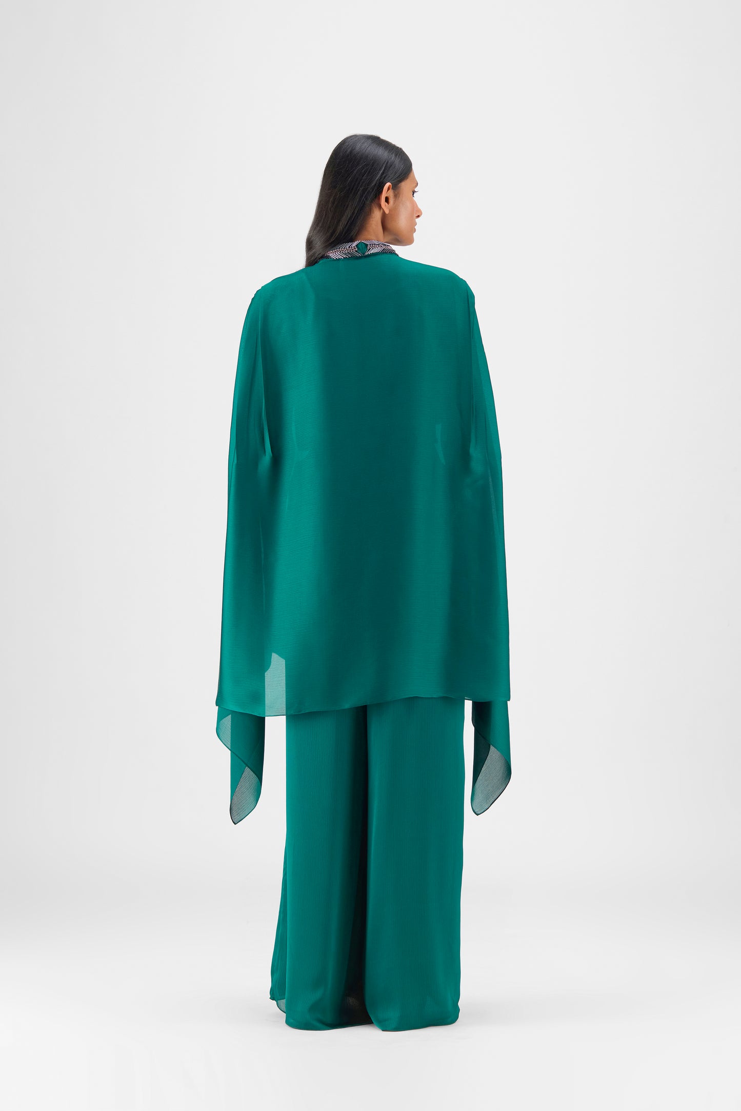 Metallic Structured Cape With Beads