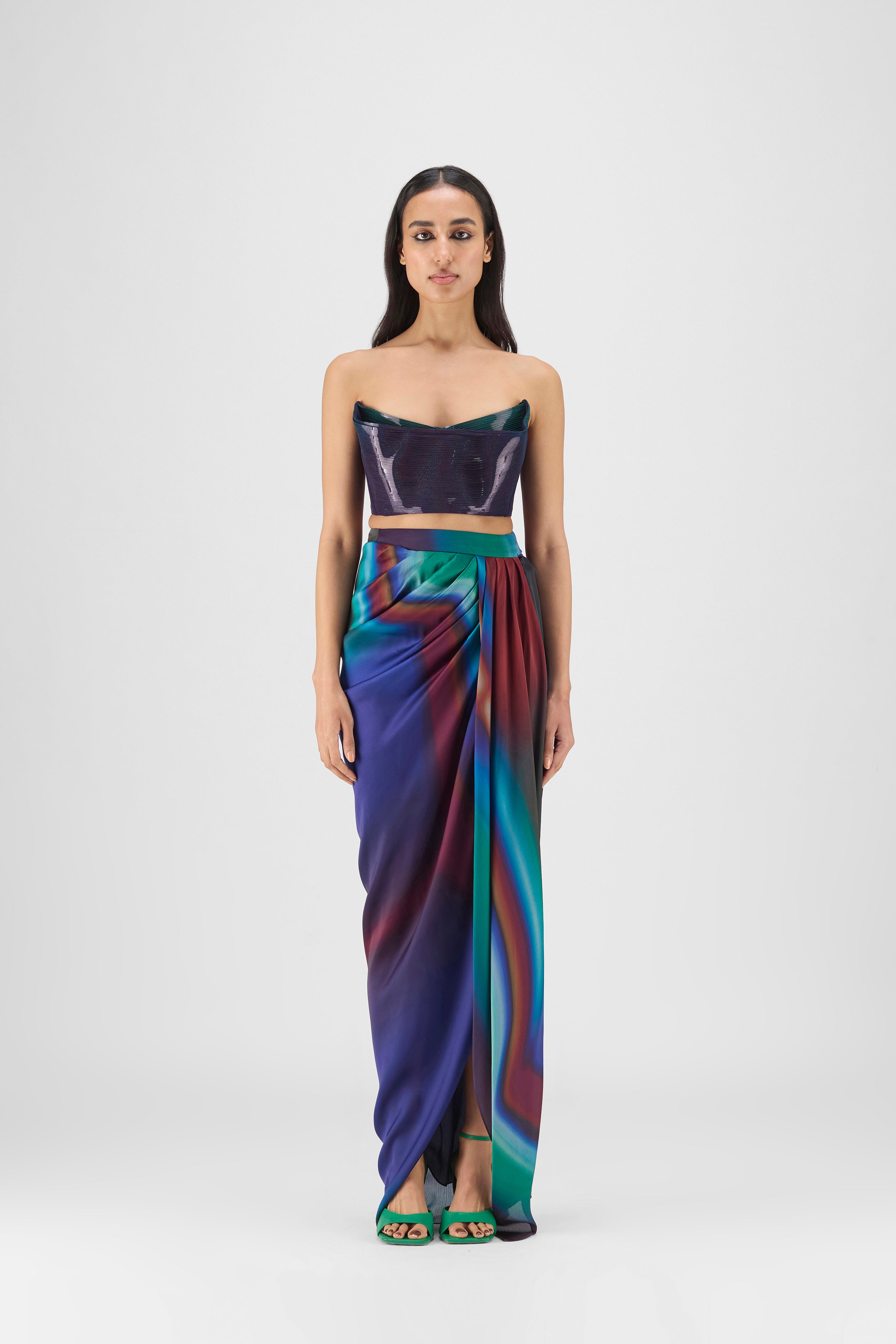 Metallic Watercolor Bustier With Skirt