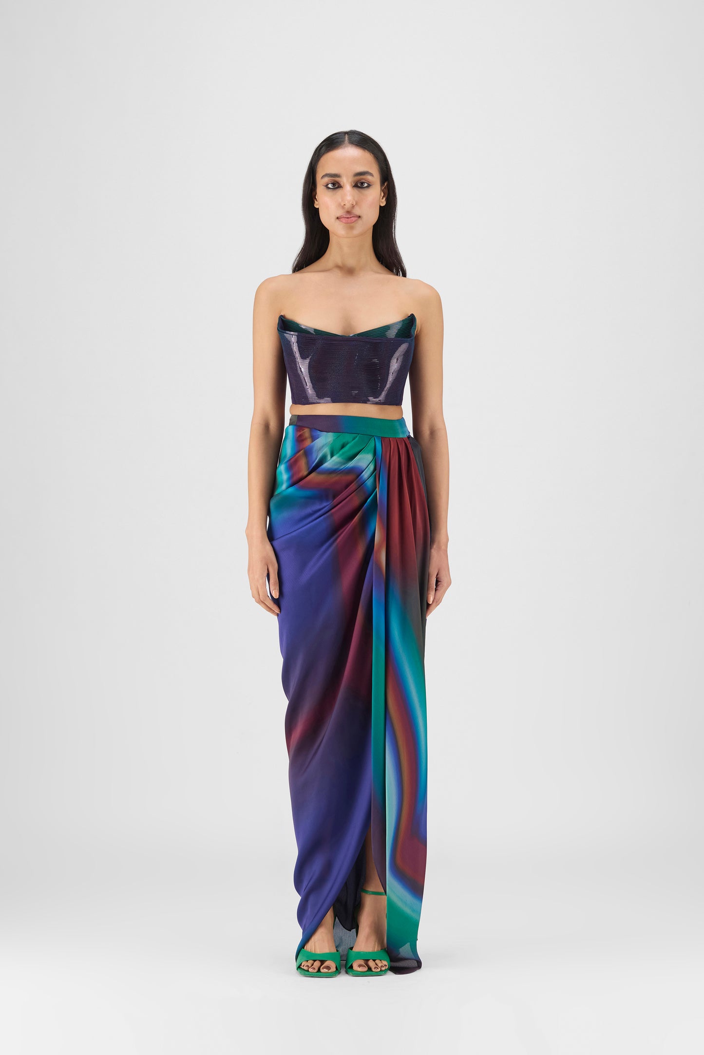 Metallic Watercolor Bustier With Skirt