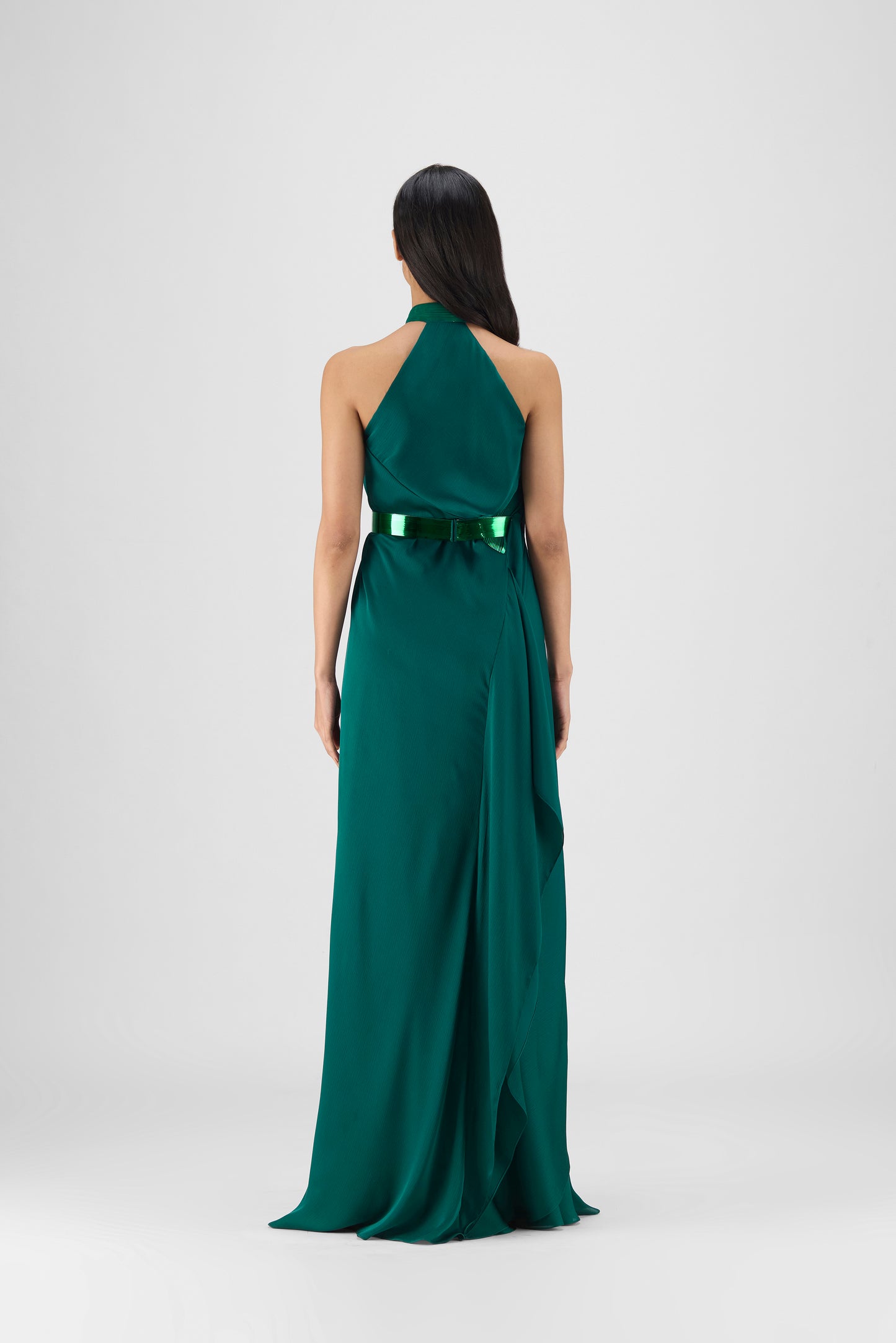 METALLIC HALTER FLUID DRESS