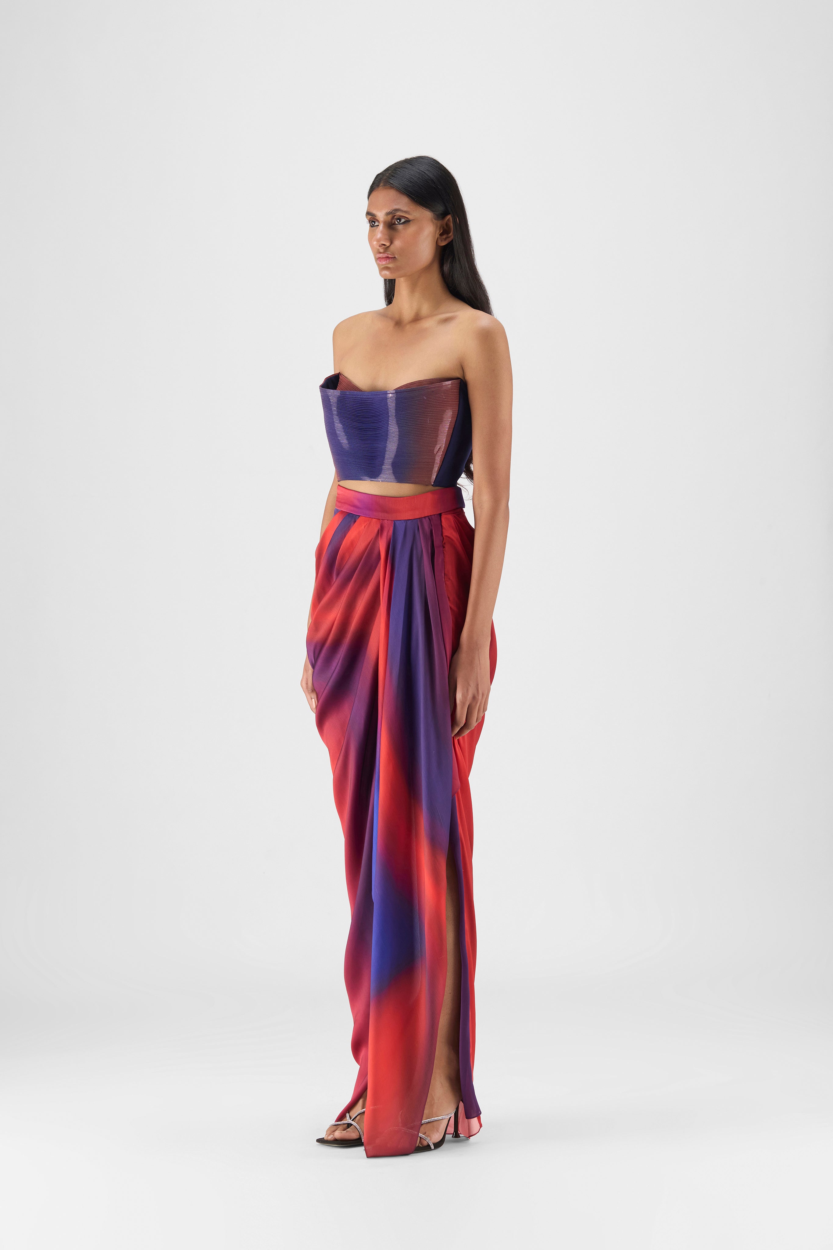 Metallic Watercolor Bustier With Skirt