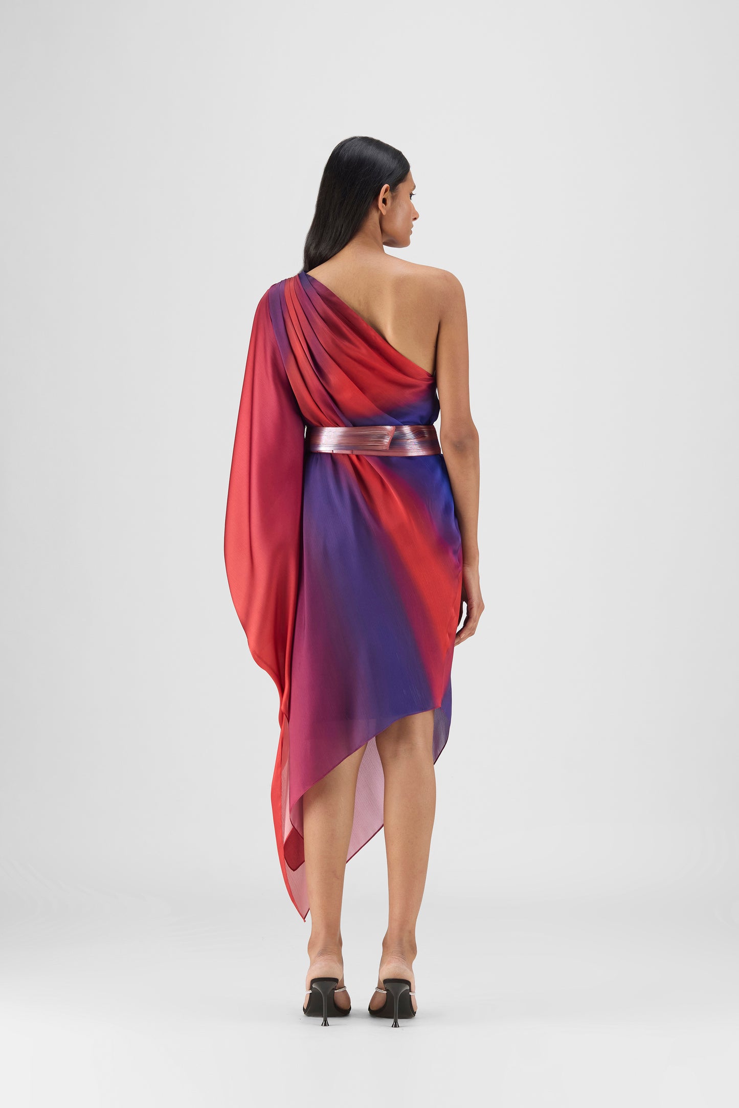 Metallic One Shoulder Watercolor Dress