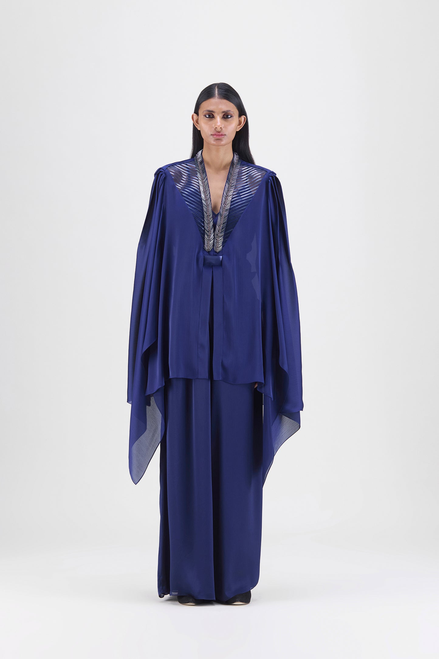 Metallic Structured Cape With Beads