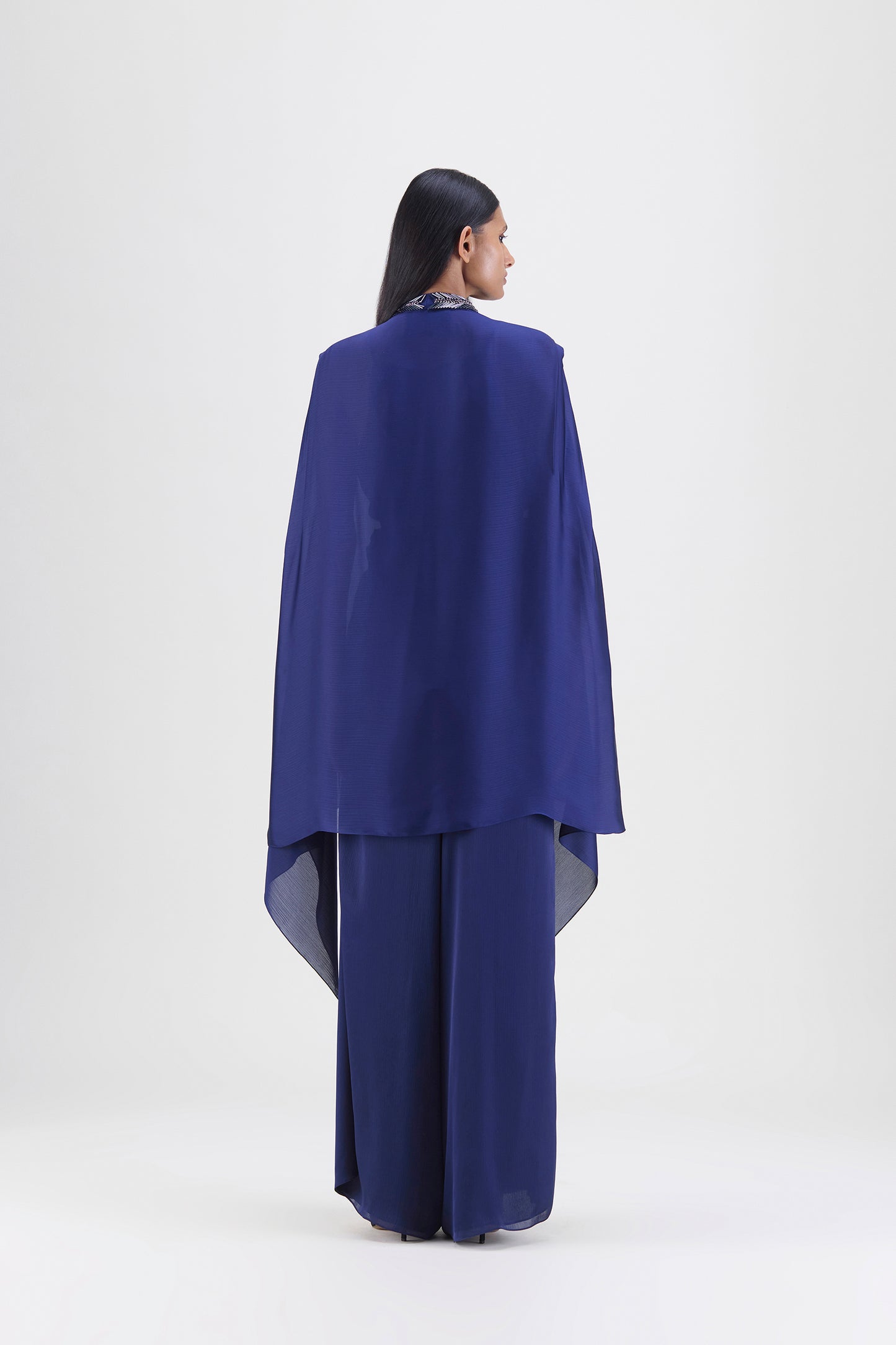 Metallic Structured Cape With Beads