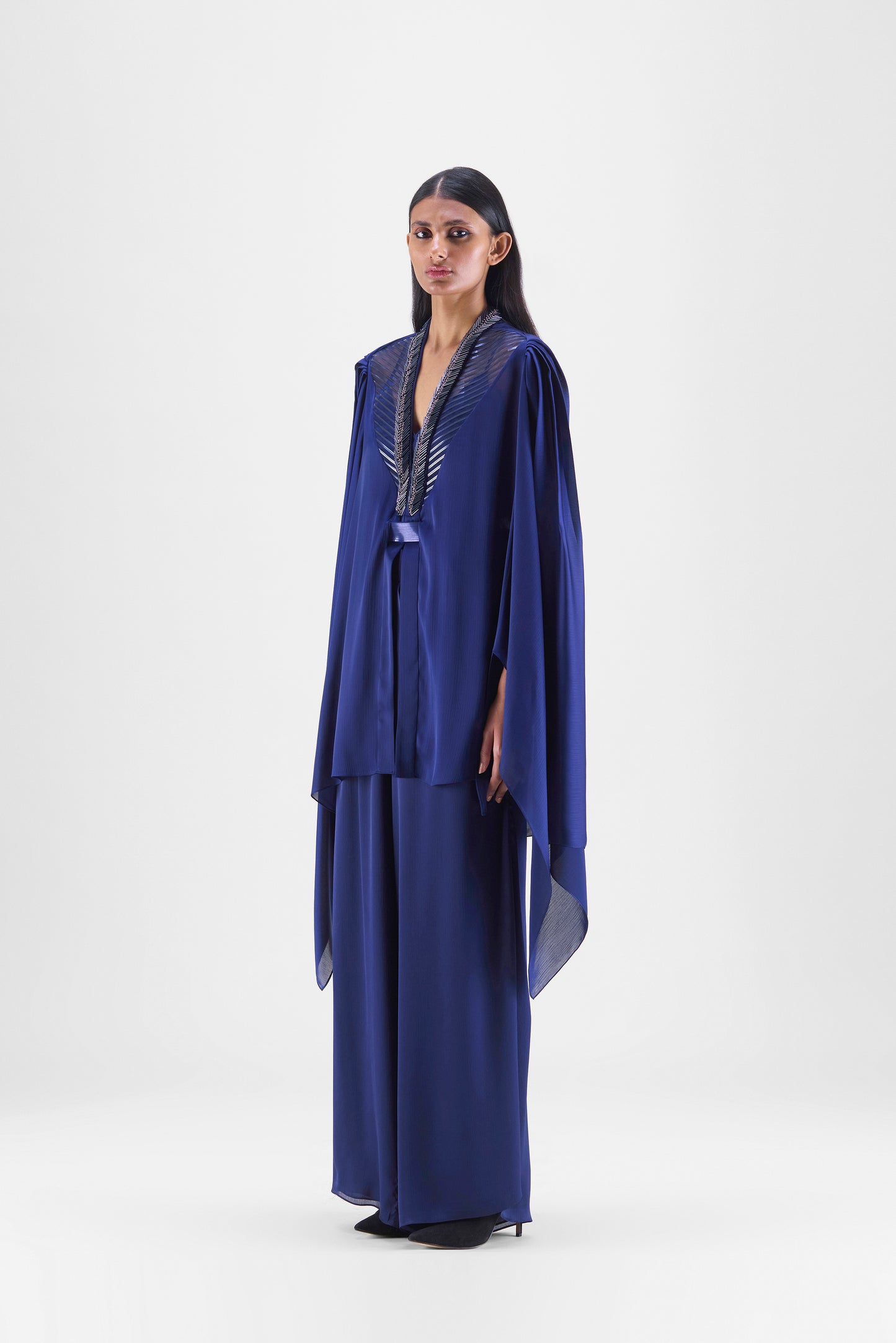 Metallic Structured Cape With Beads