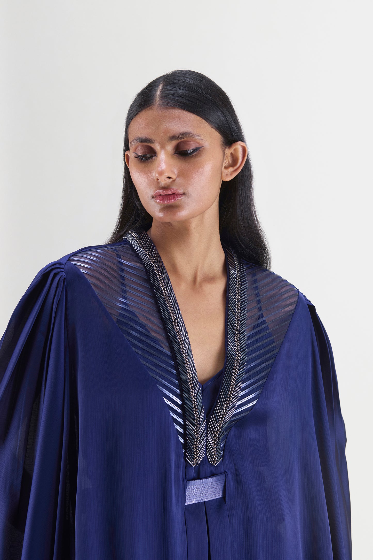 Metallic Structured Cape With Beads