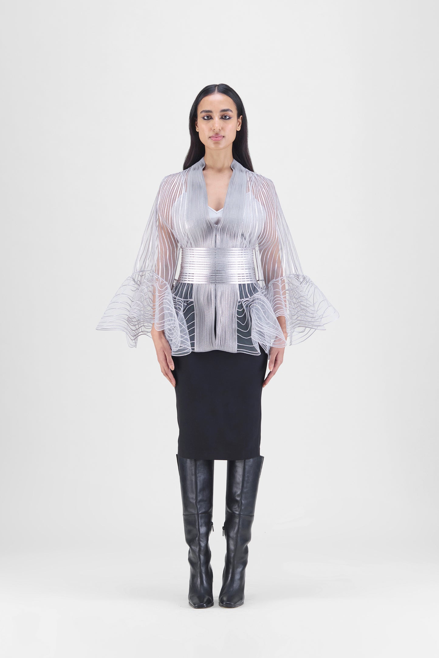 Metallic Corded Ruffle Cape
