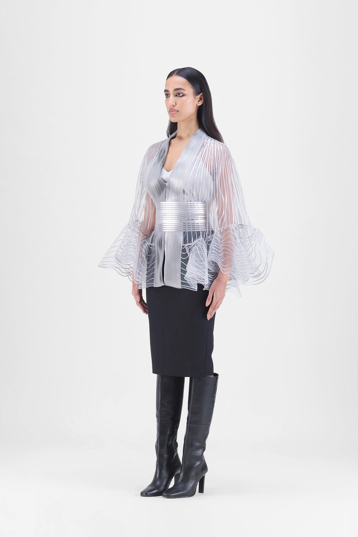 Metallic Corded Ruffle Cape
