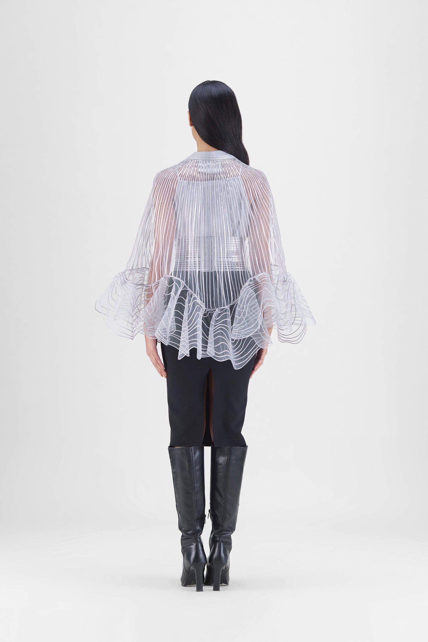 Metallic Corded Ruffle Cape