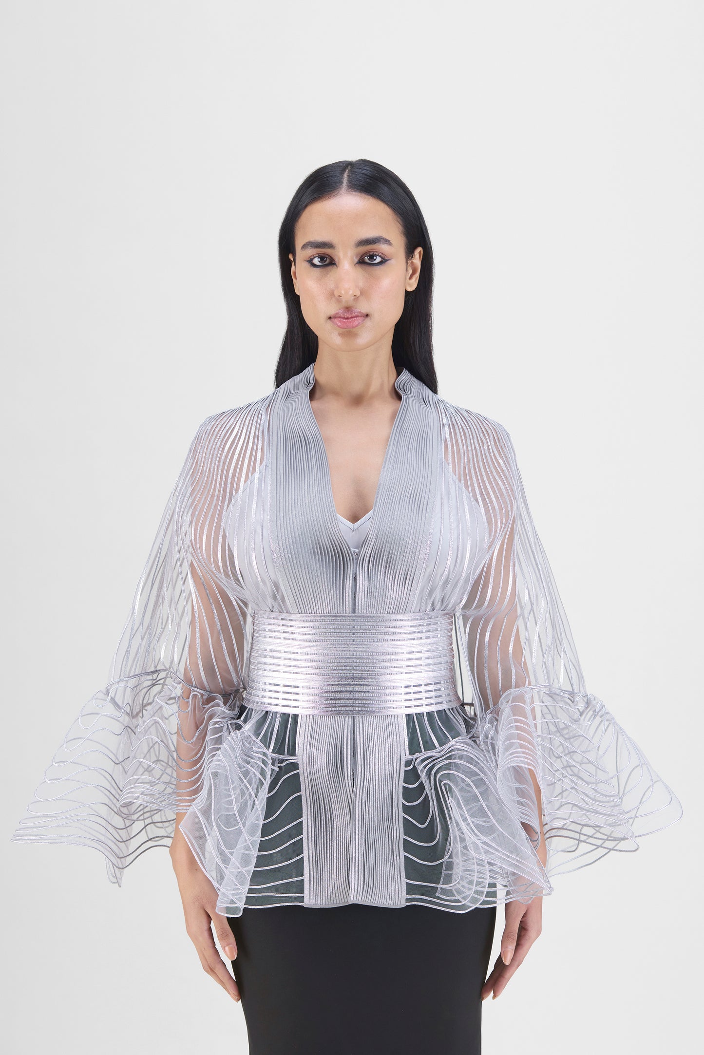 Metallic Corded Ruffle Cape
