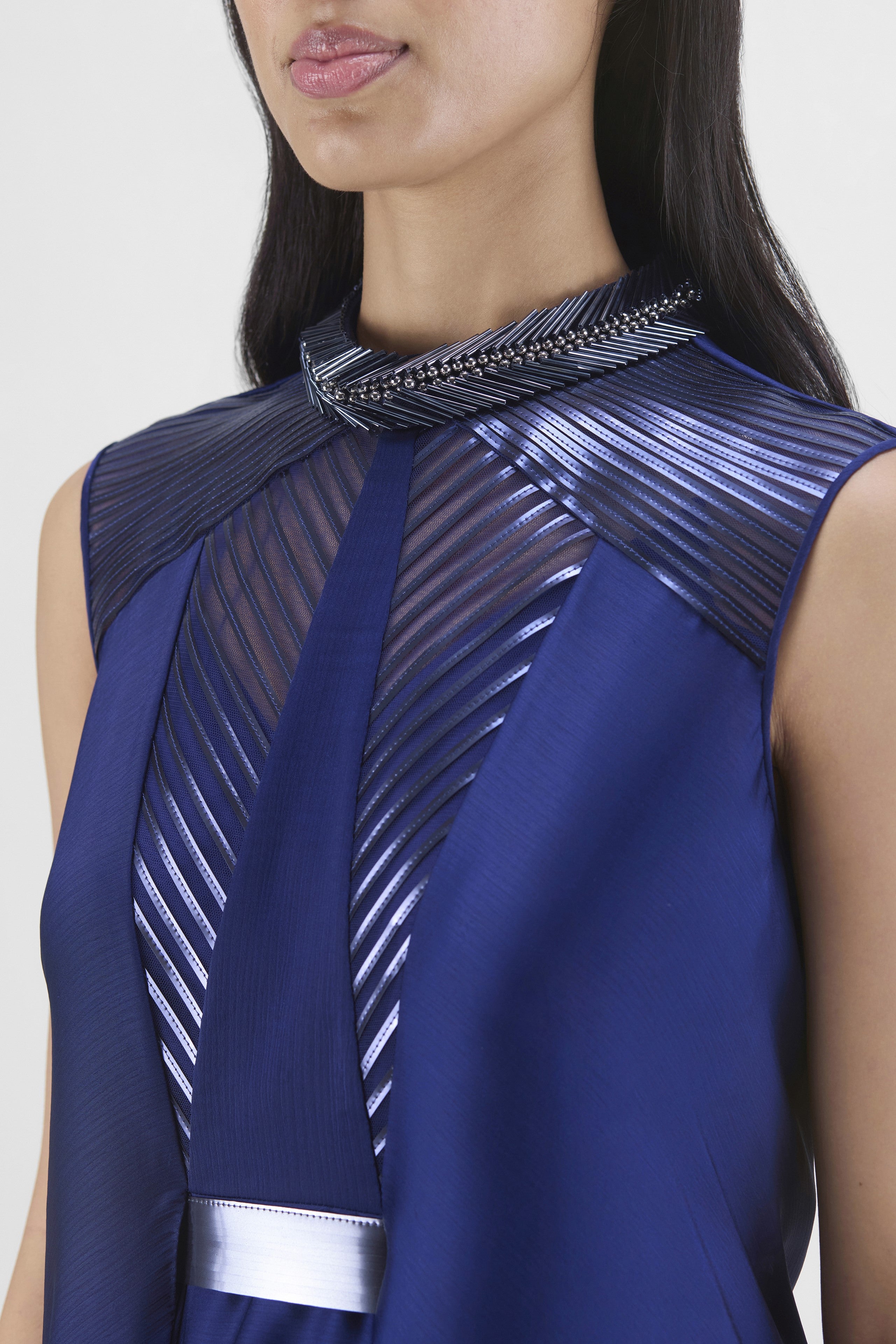 Metallic Paneled Dress With Beads