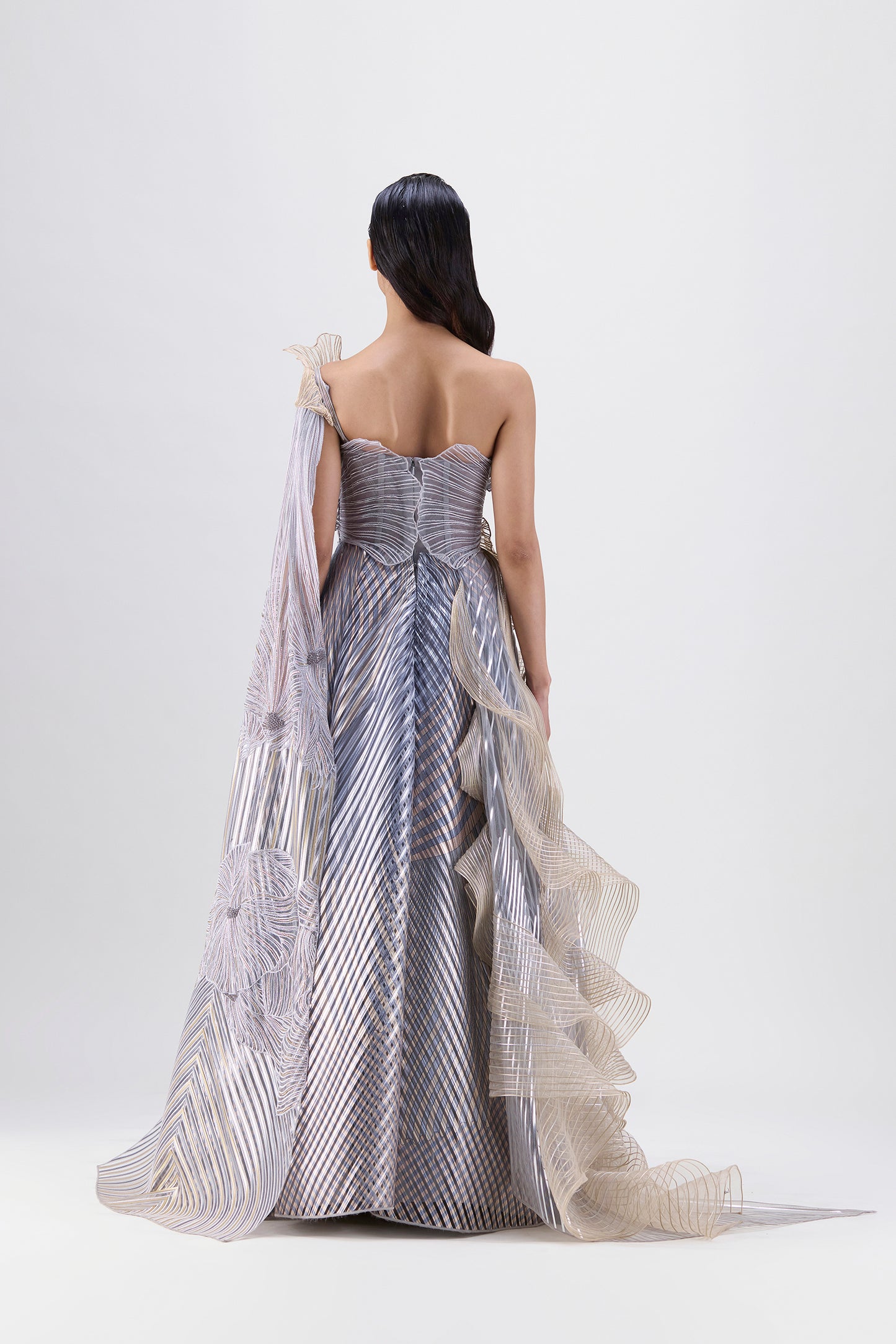 Corded Top And Fish Fin Skirt With Ruffle Drape