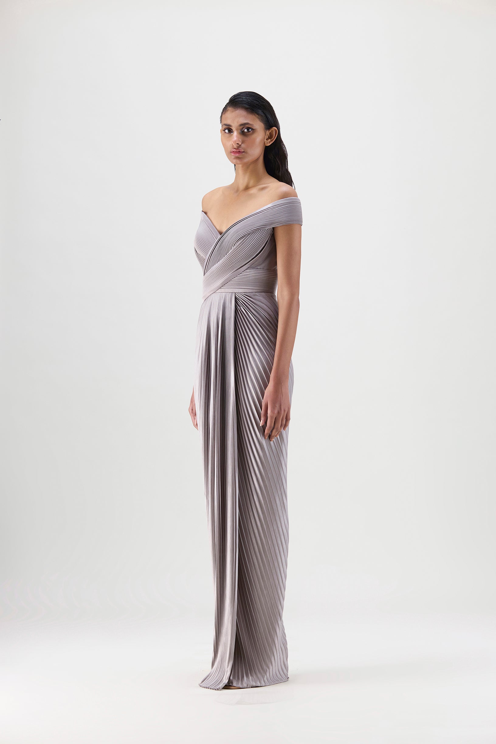 Structured Plissé Gown