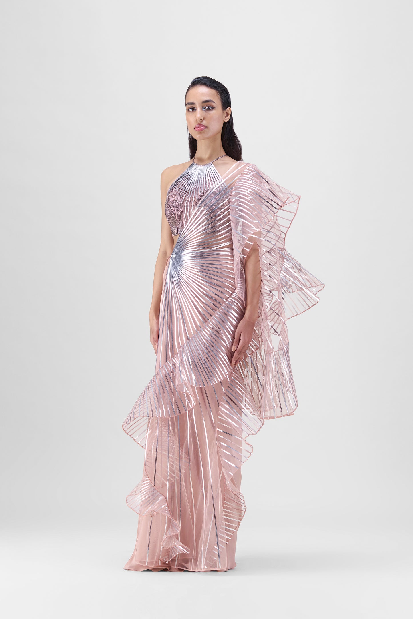 Metallic Winged Ruffle Saree