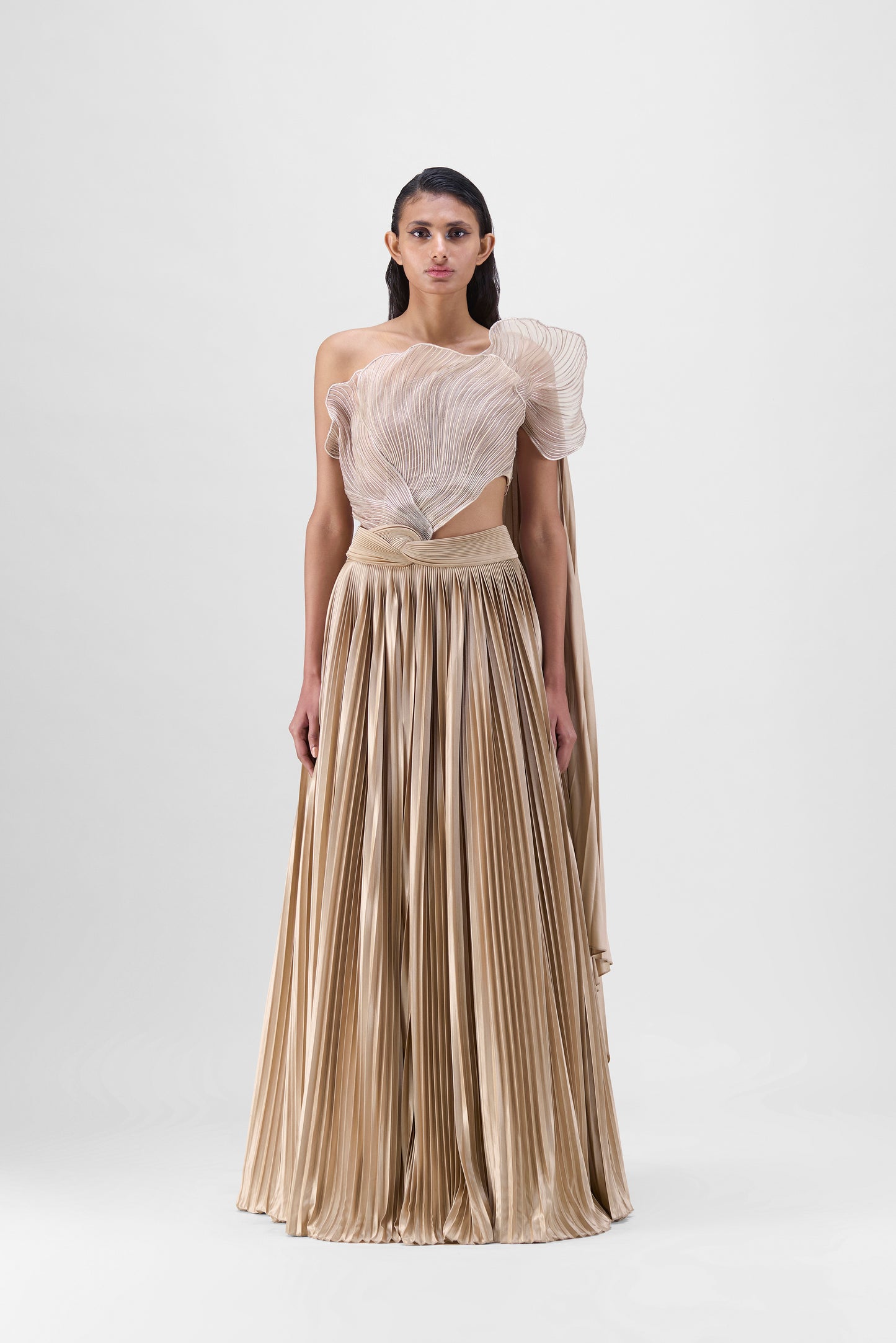 CORDED CORAL TOP AND PLISSÉ SKIRT