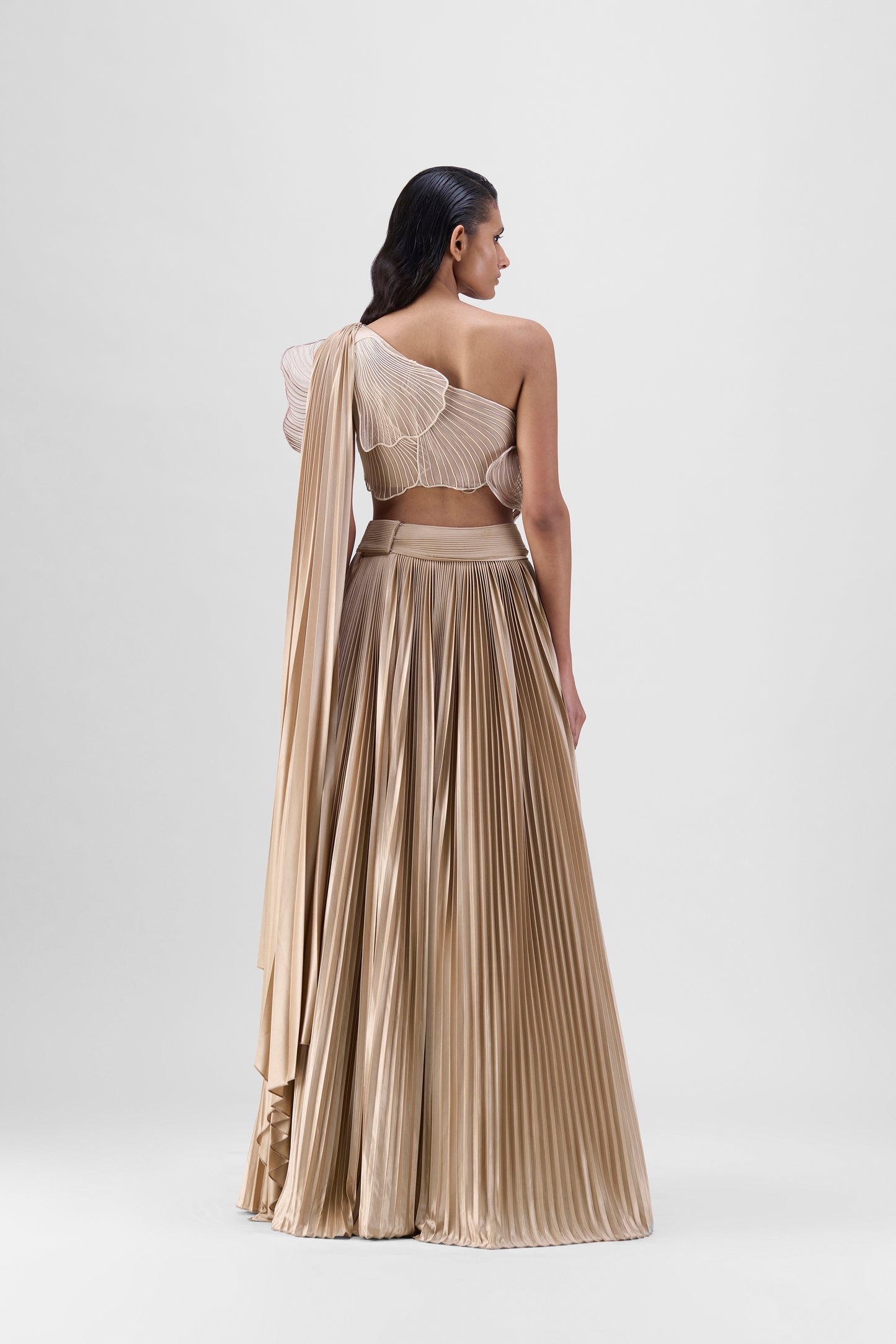 CORDED CORAL TOP AND PLISSÉ SKIRT