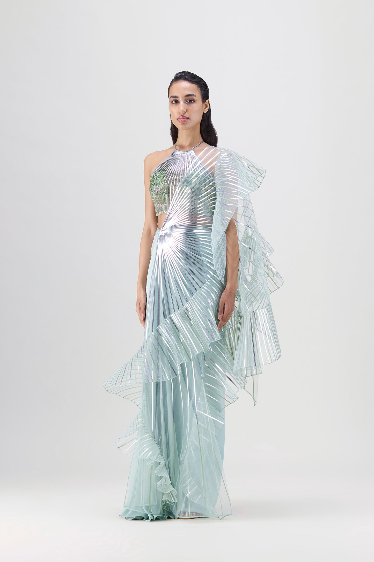 Metallic Winged Ruffle Saree