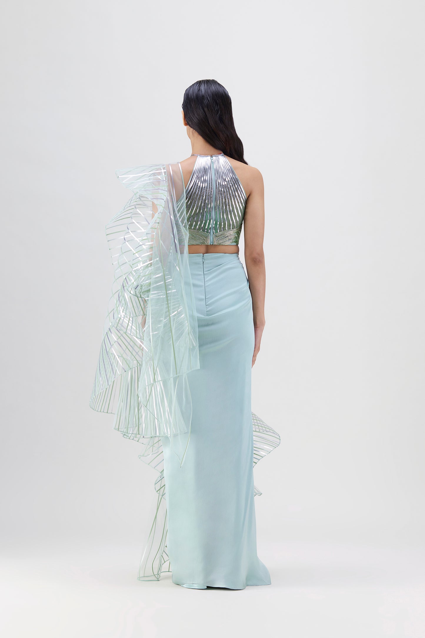 Metallic Winged Ruffle Saree