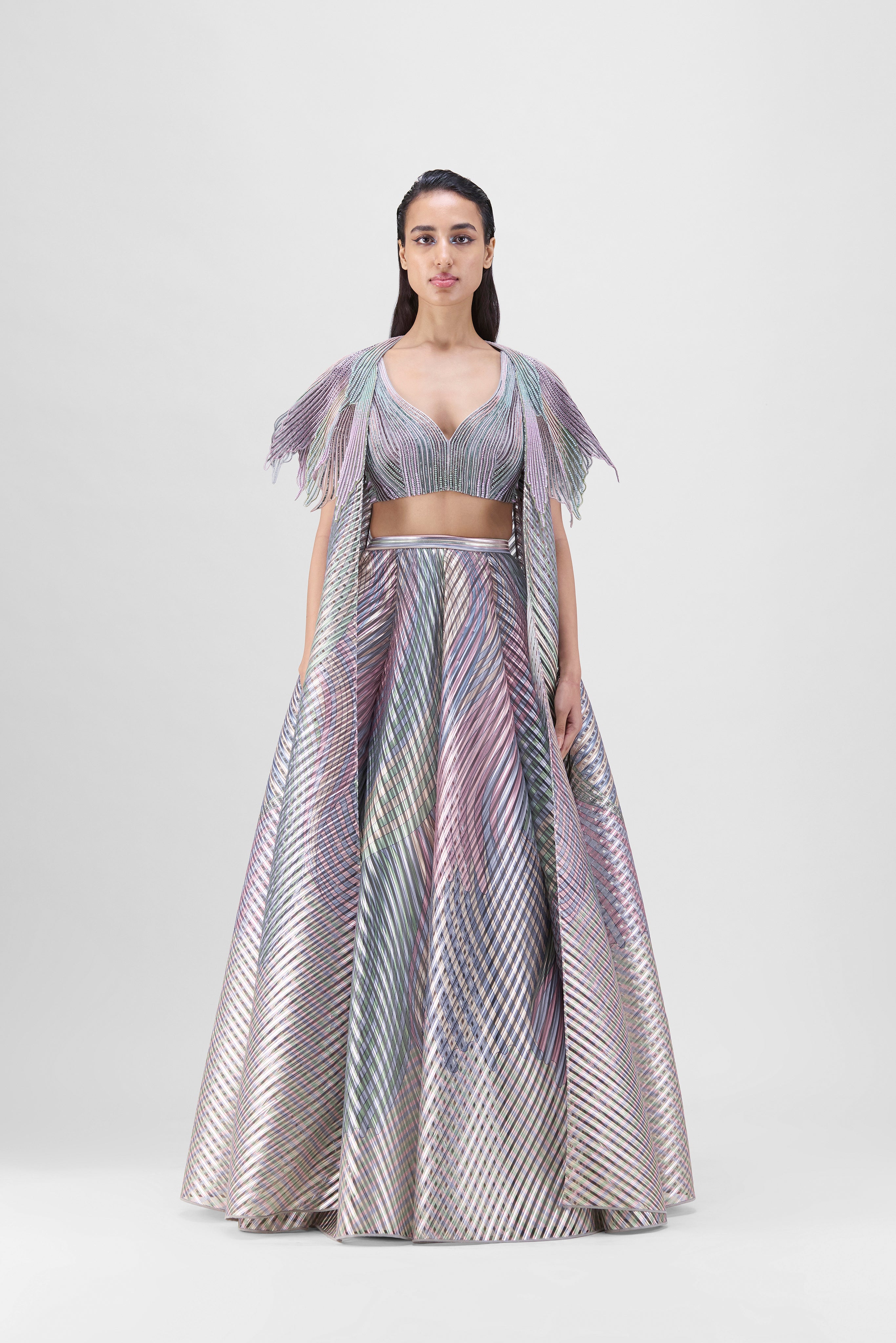 Metallic Fish Fin Cape And Skirt Set