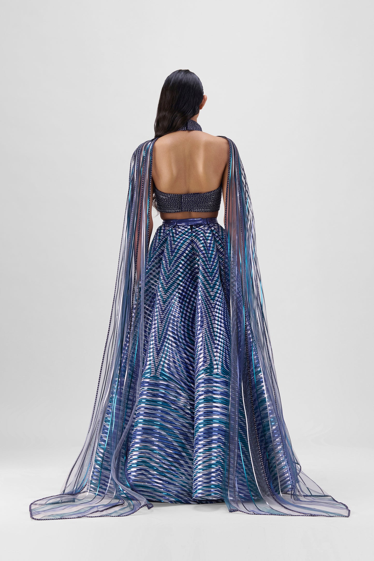 Metallic Halter And Striped Skirt