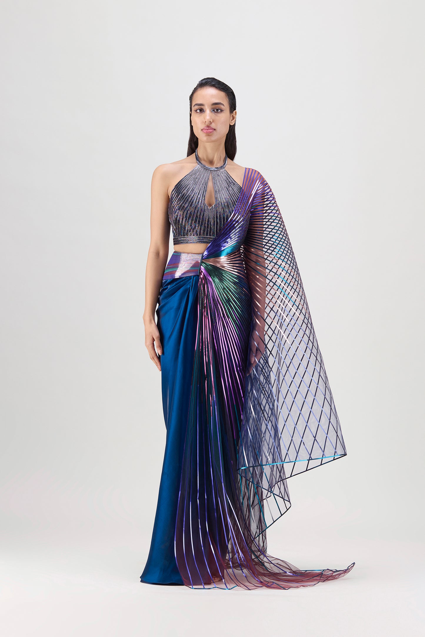 METALLIC MULTICOLOURED WINGED SAREE