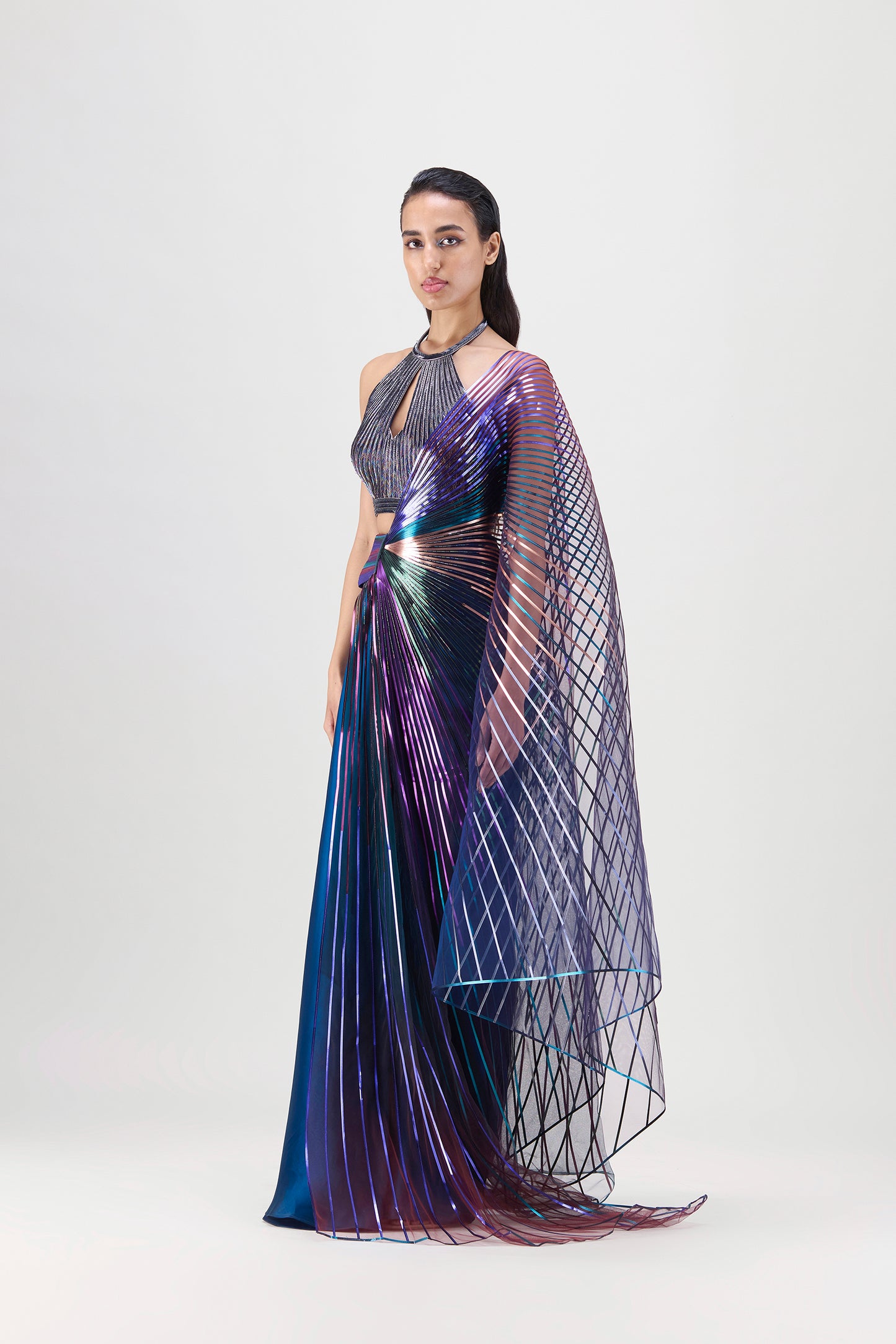 METALLIC MULTICOLOURED WINGED SAREE