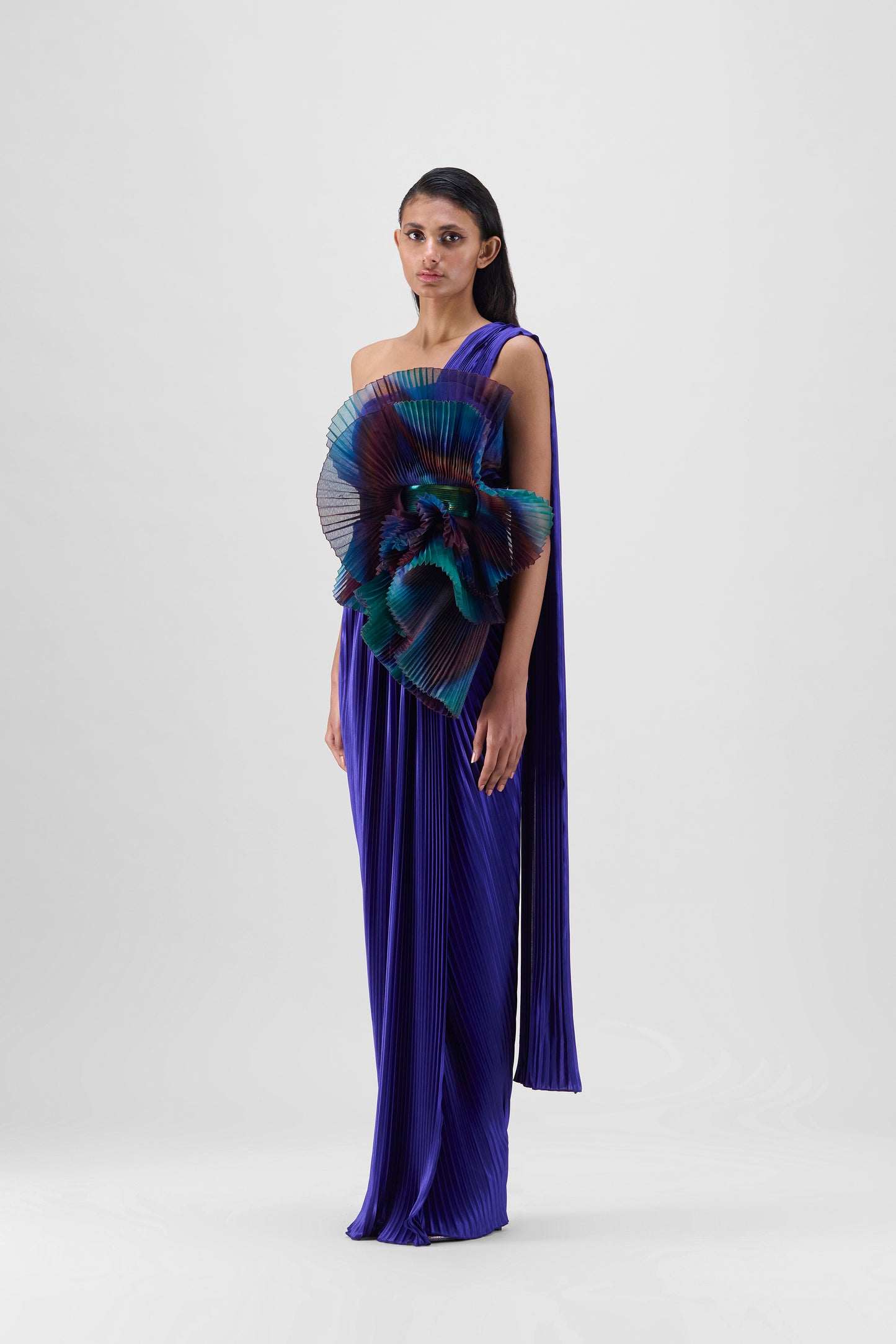 Water Coloured Draped Plissé Saree