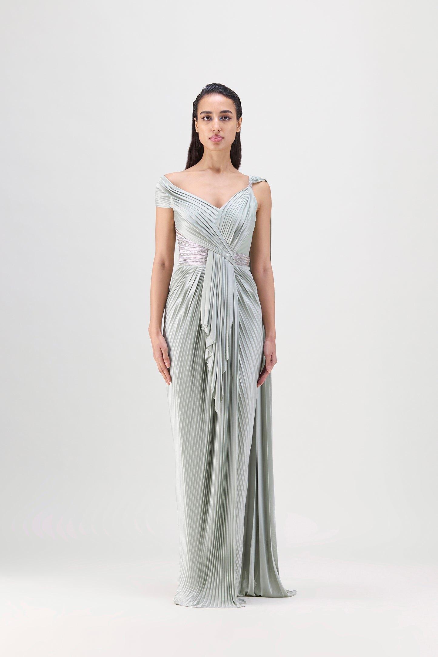 STRUCTURED MINERAL JERSEY PLISSÉ SAREE