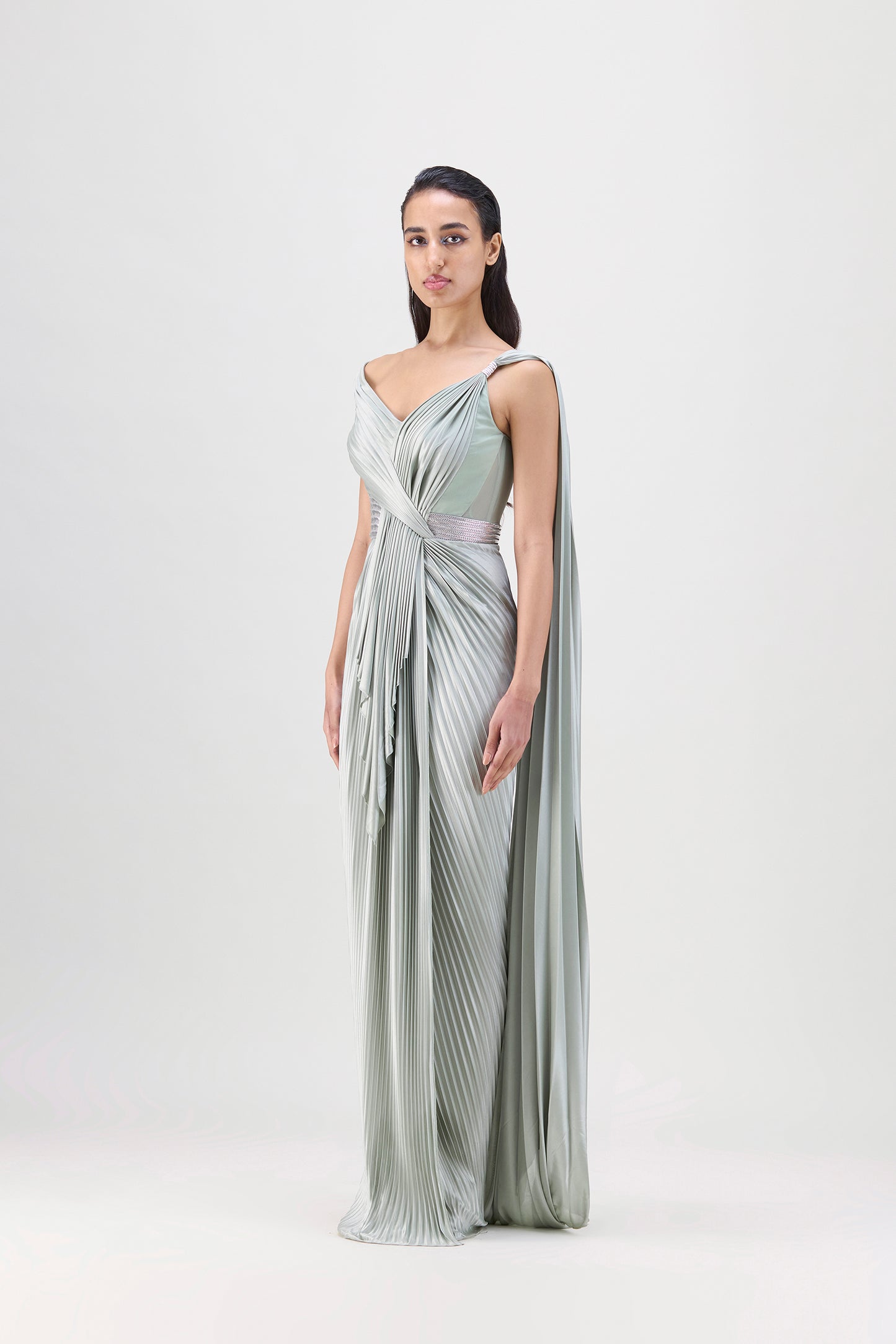 STRUCTURED MINERAL JERSEY PLISSÉ SAREE