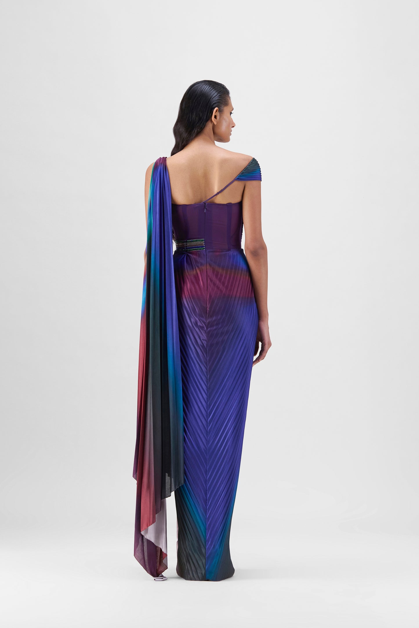 Metallic Watercolor Plissé Saree