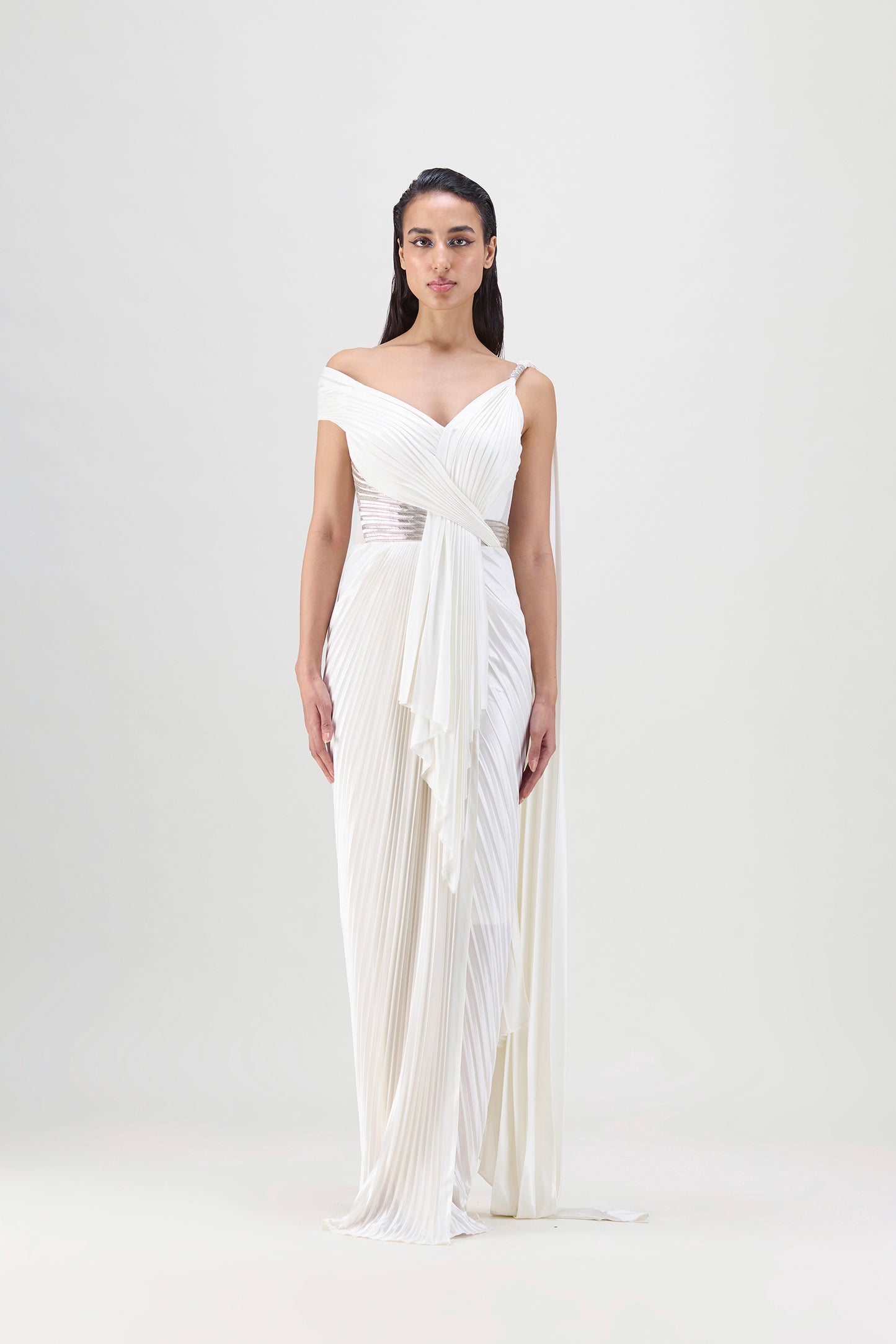 STRUCTURED MINERAL JERSEY PLISSÉ SAREE