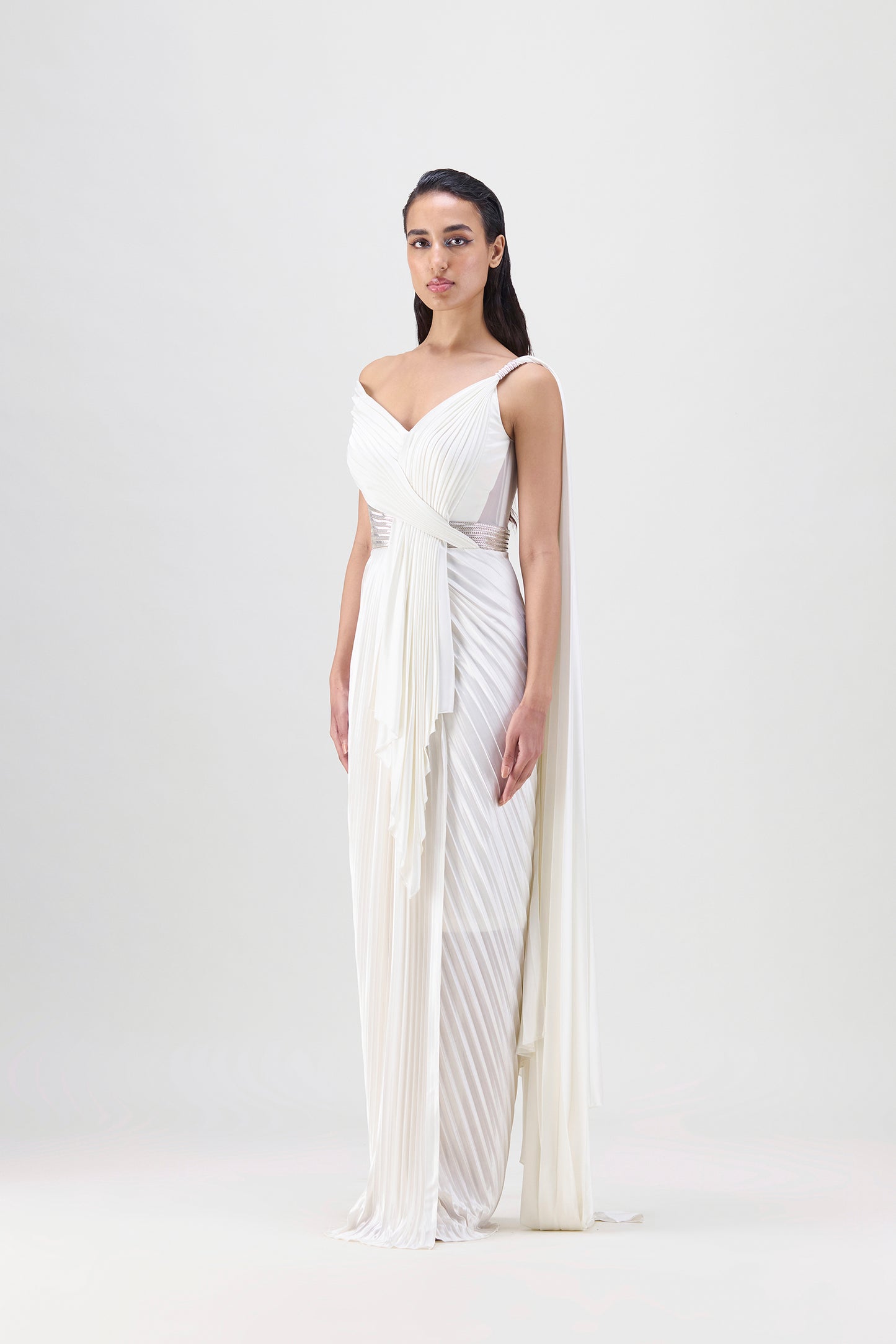 STRUCTURED MINERAL JERSEY PLISSÉ SAREE