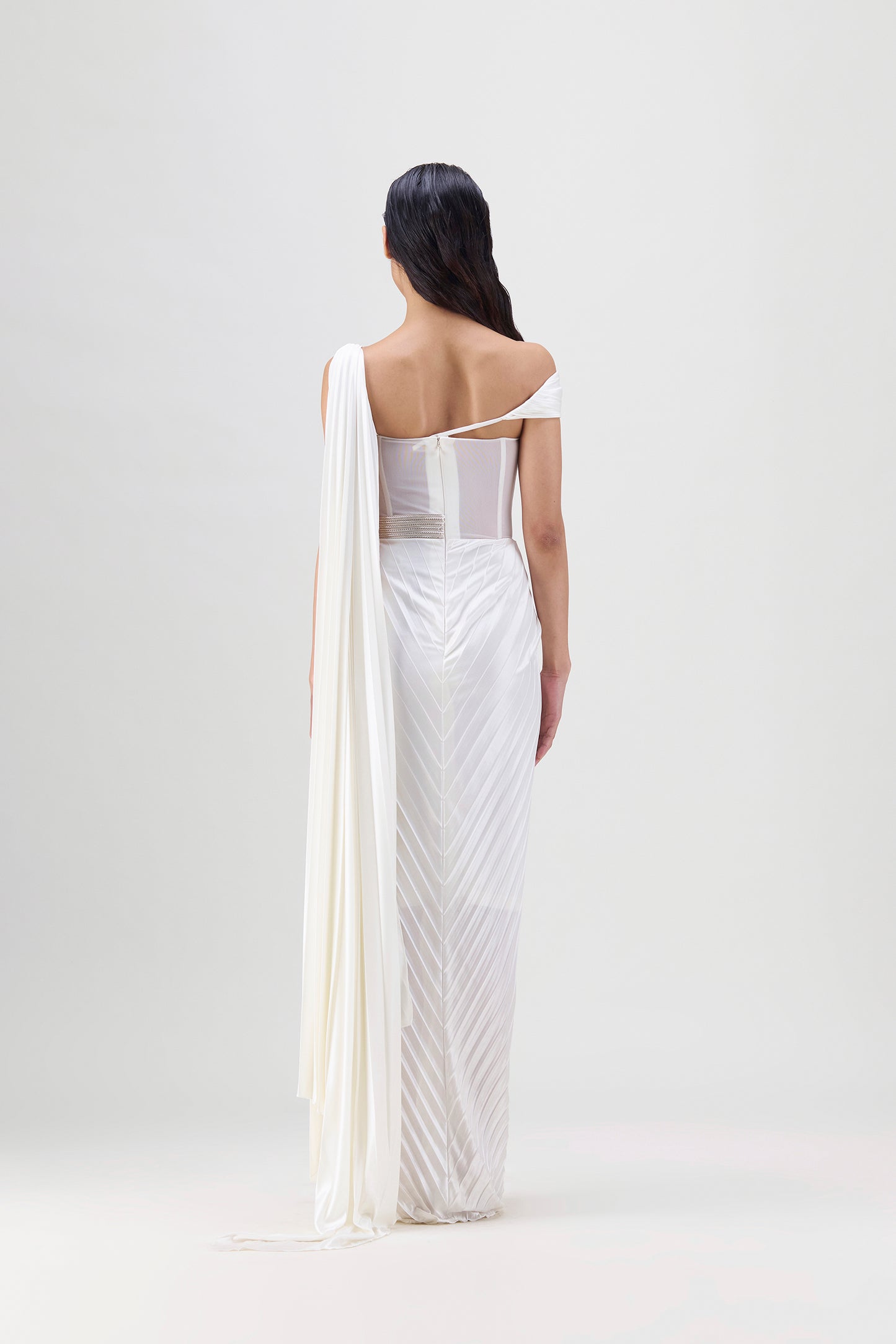 STRUCTURED MINERAL JERSEY PLISSÉ SAREE