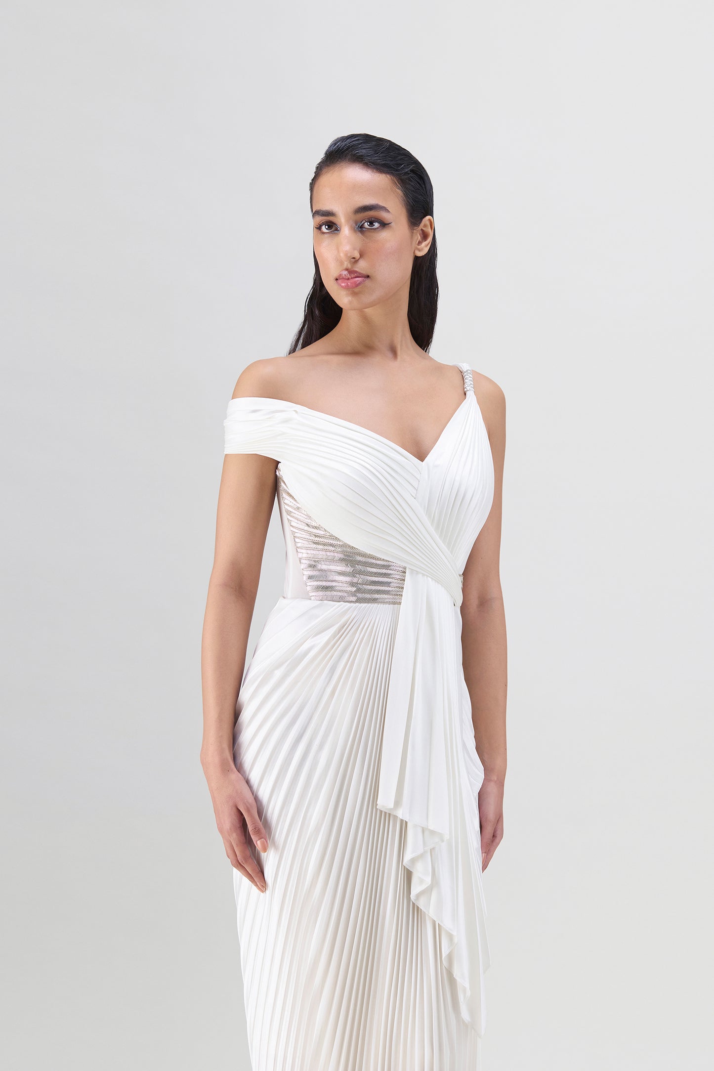STRUCTURED MINERAL JERSEY PLISSÉ SAREE
