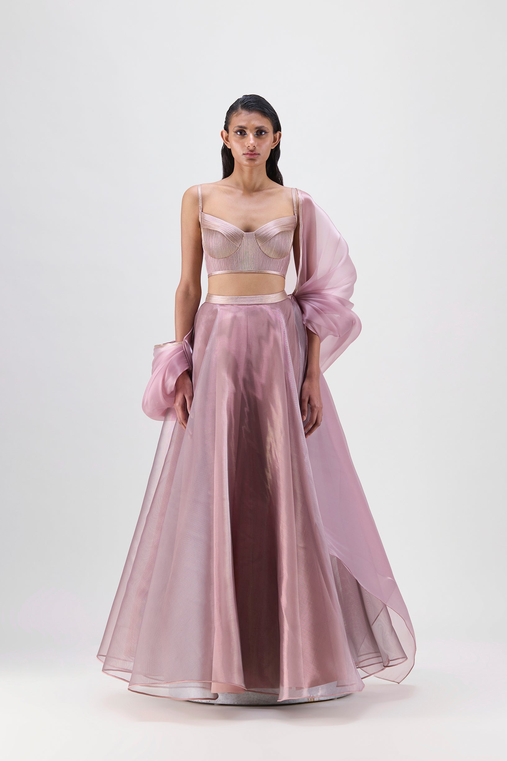 Metallic Bustier With Cape And Skirt