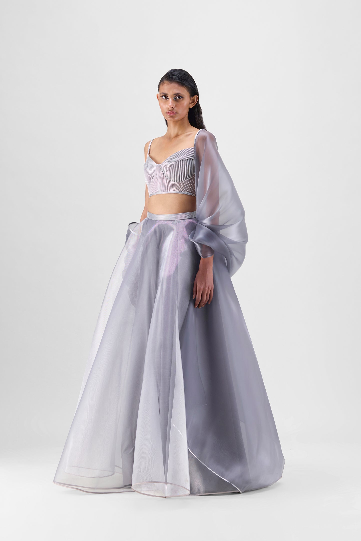 Metallic Bustier With Cape And Skirt