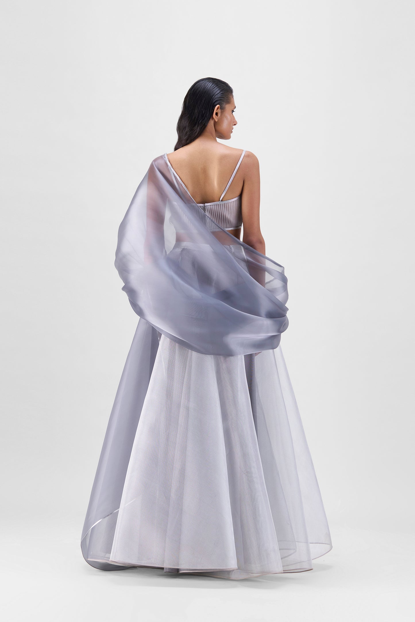 Metallic Bustier With Cape And Skirt