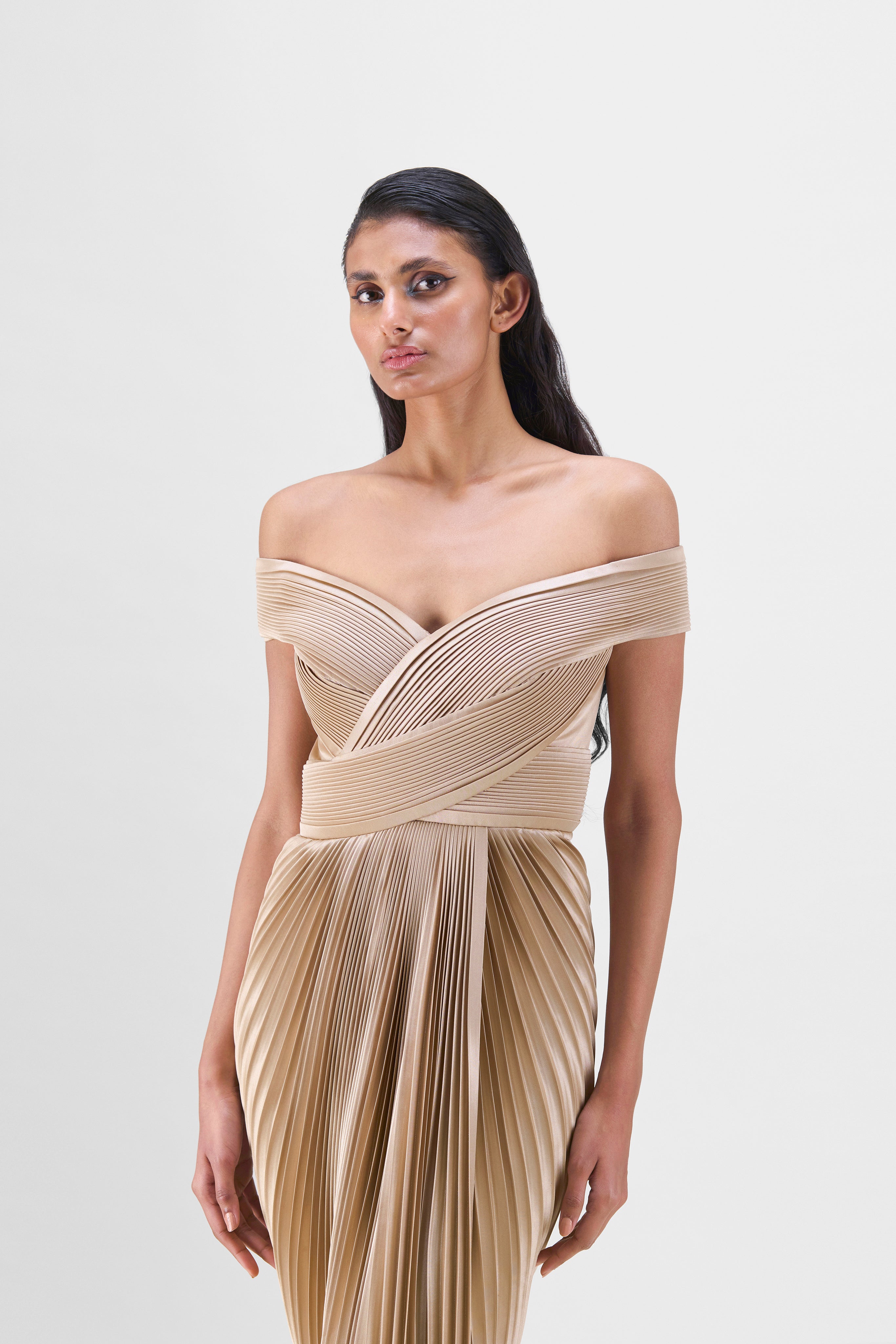 Structured Plissé Gown