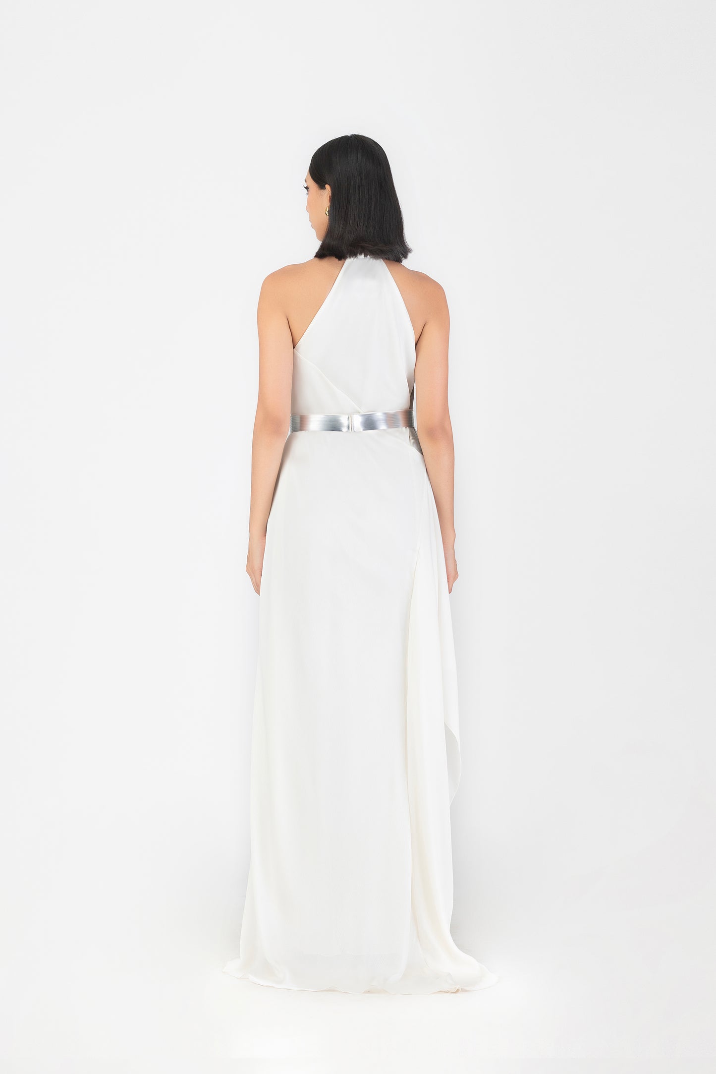 Metallic Halter Fluid Dress