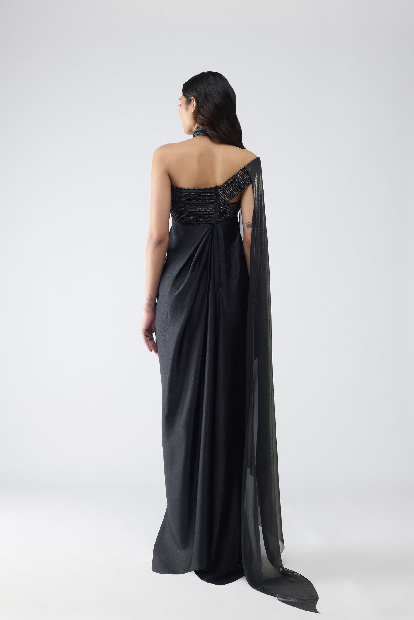 Banarsi Halter Dress With Sleeve Drape