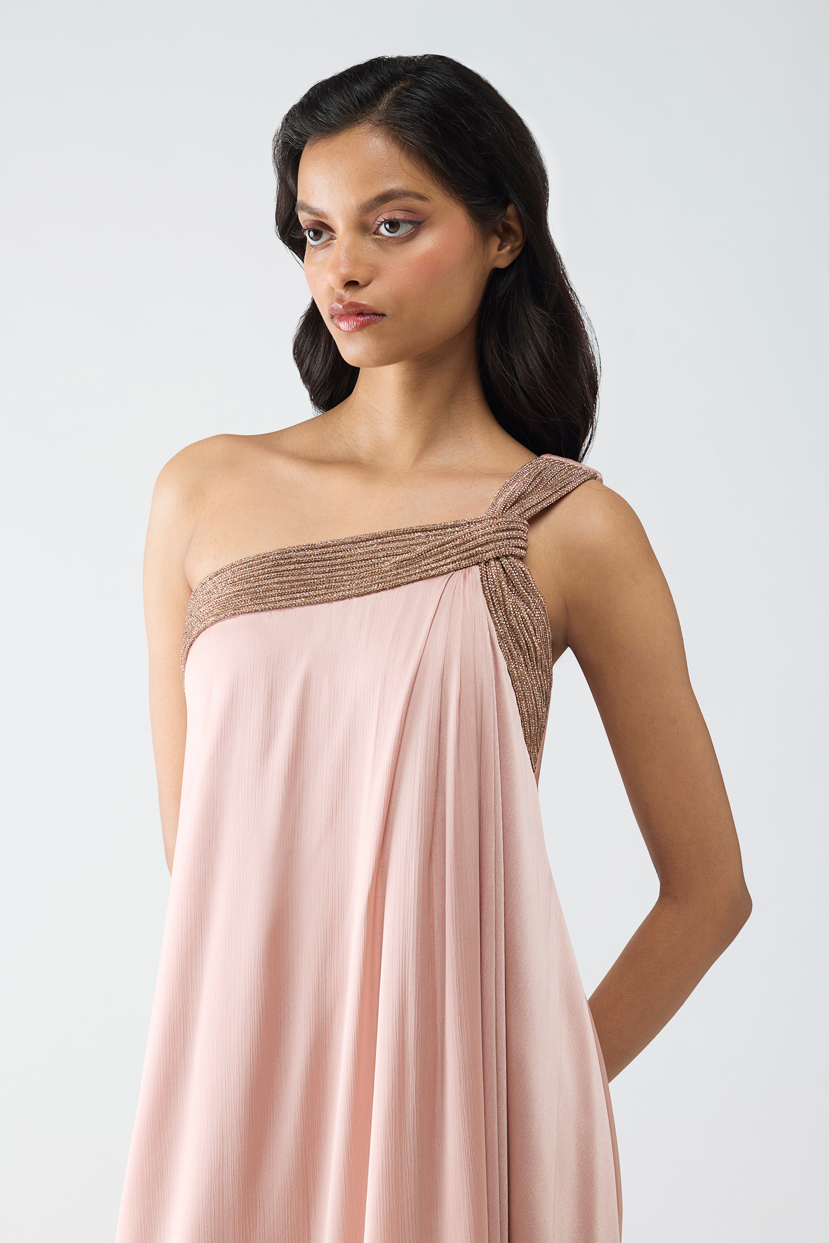 One Shoulder Crystalvein Detail Dress