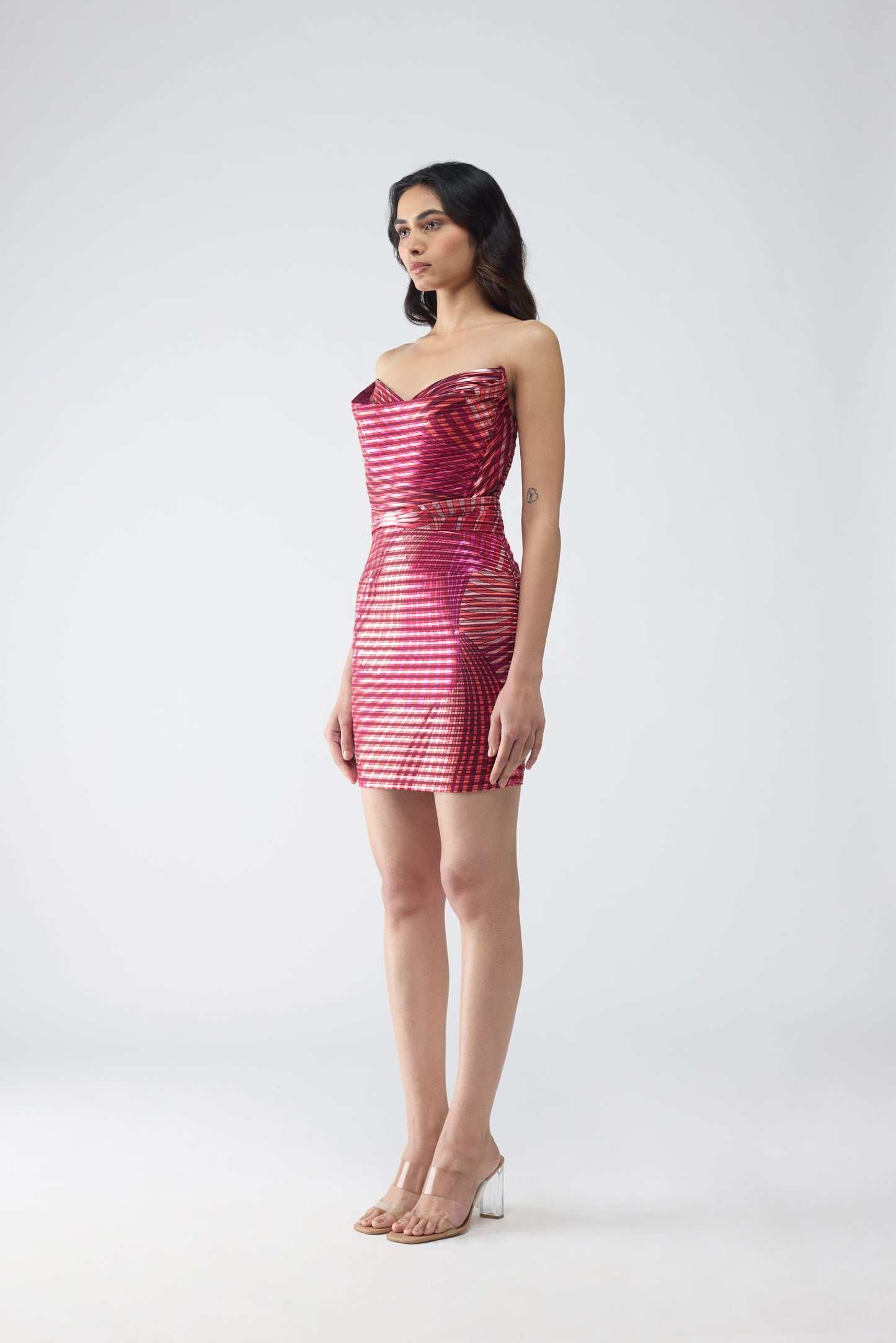 Moulded Metallic Fin Print Short Dress